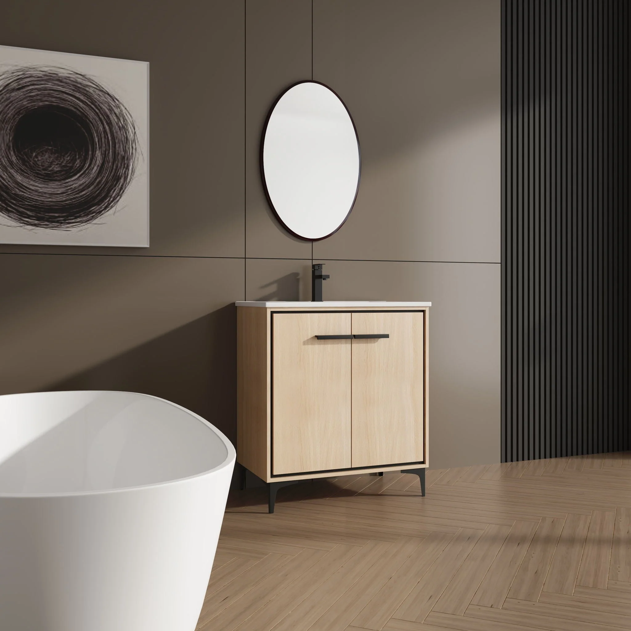 Modern Bathroom Vanity Base With Basin And Storage Cabinet - Image 3