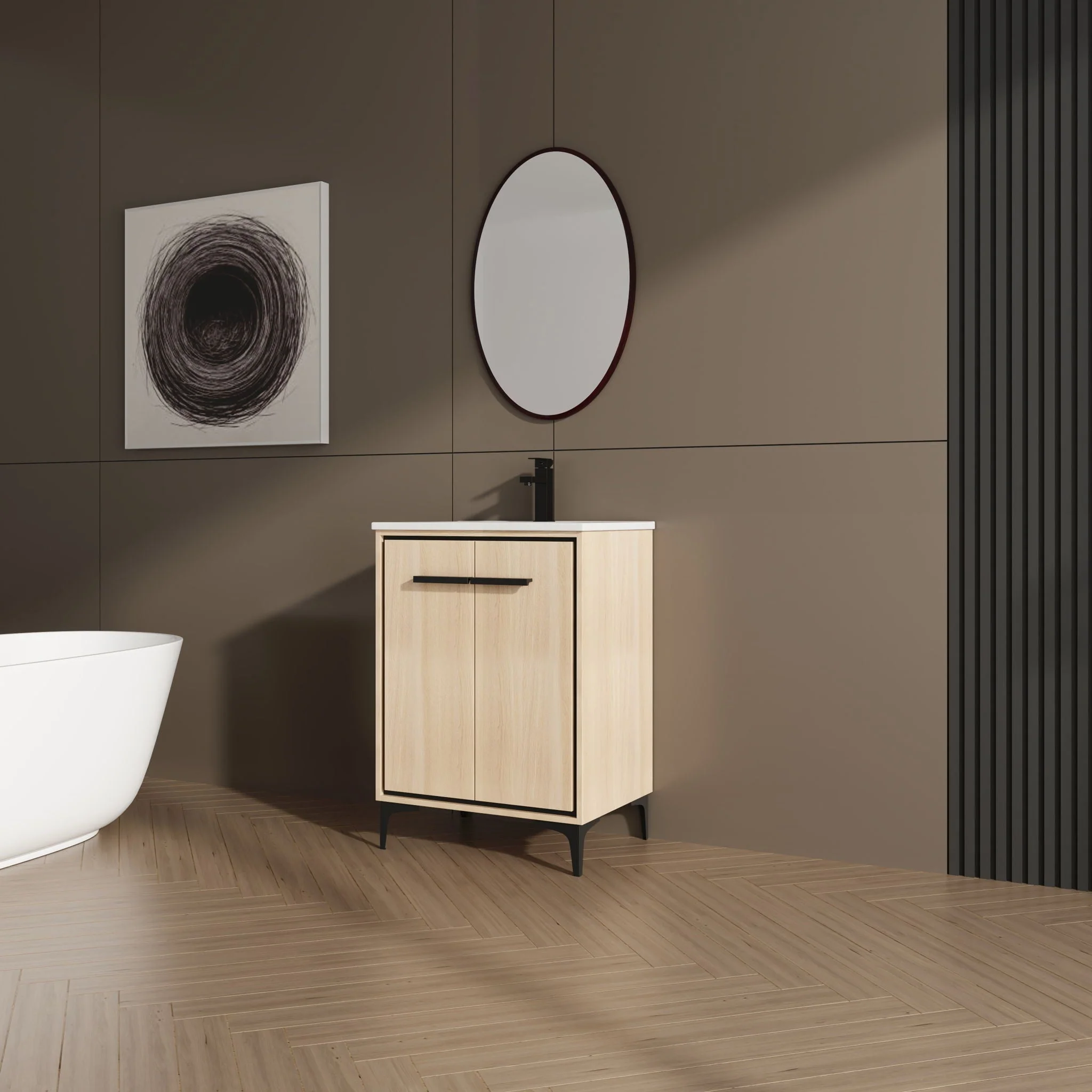 Modern Bathroom Vanity Base With Basin And Storage Cabinet - Image 5