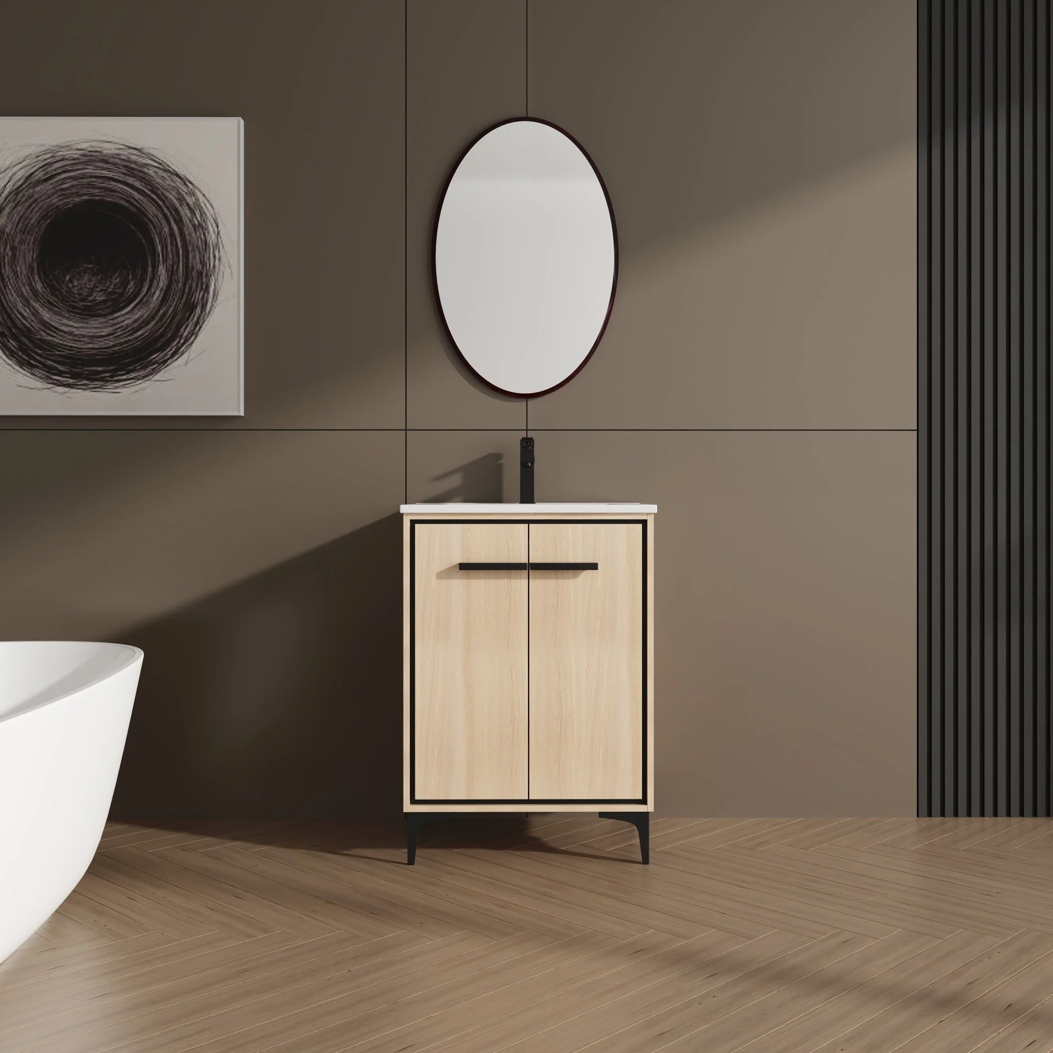 Modern Bathroom Vanity Base With Basin And Storage Cabinet - Image 7