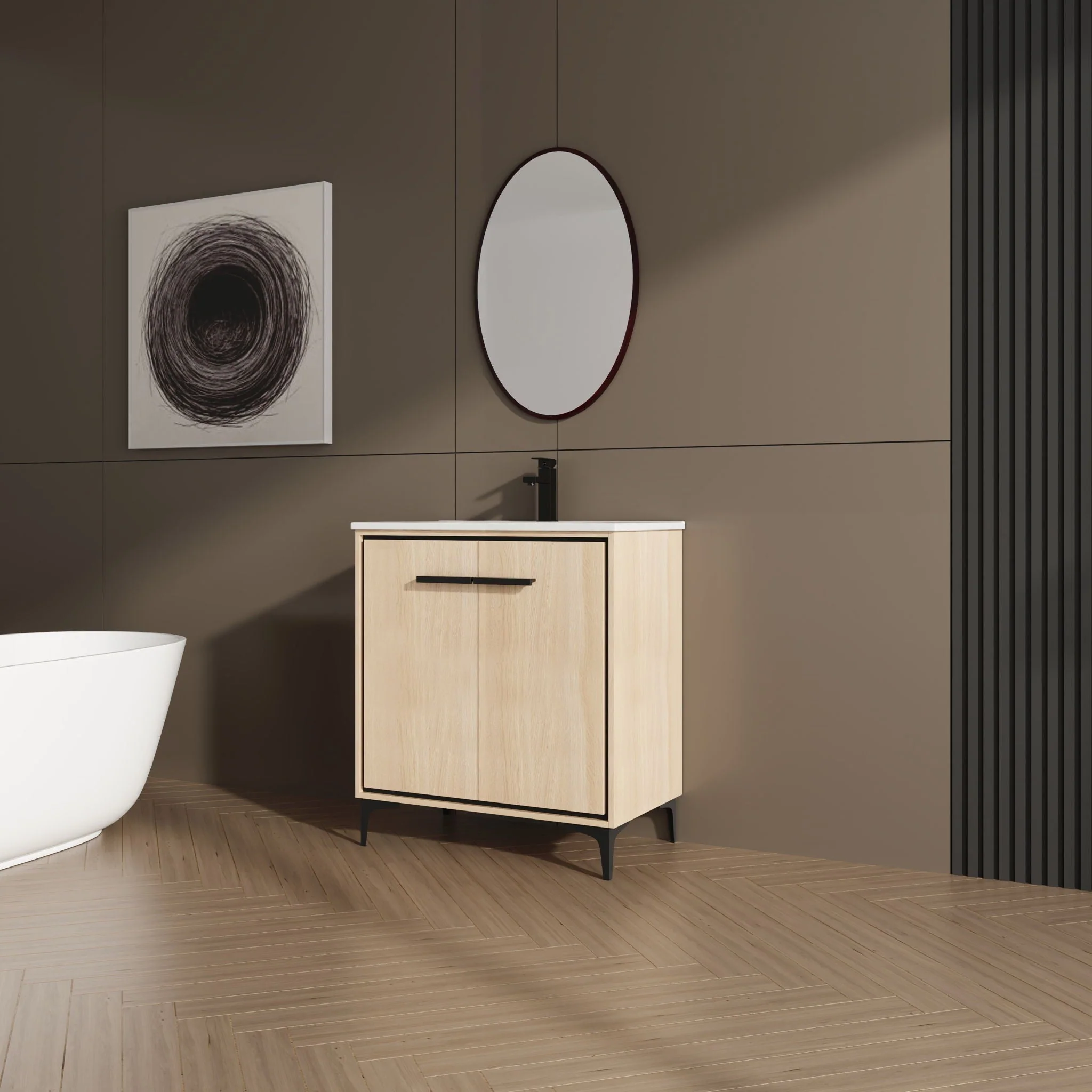 Modern Bathroom Vanity Base With Basin And Storage Cabinet - Image 8