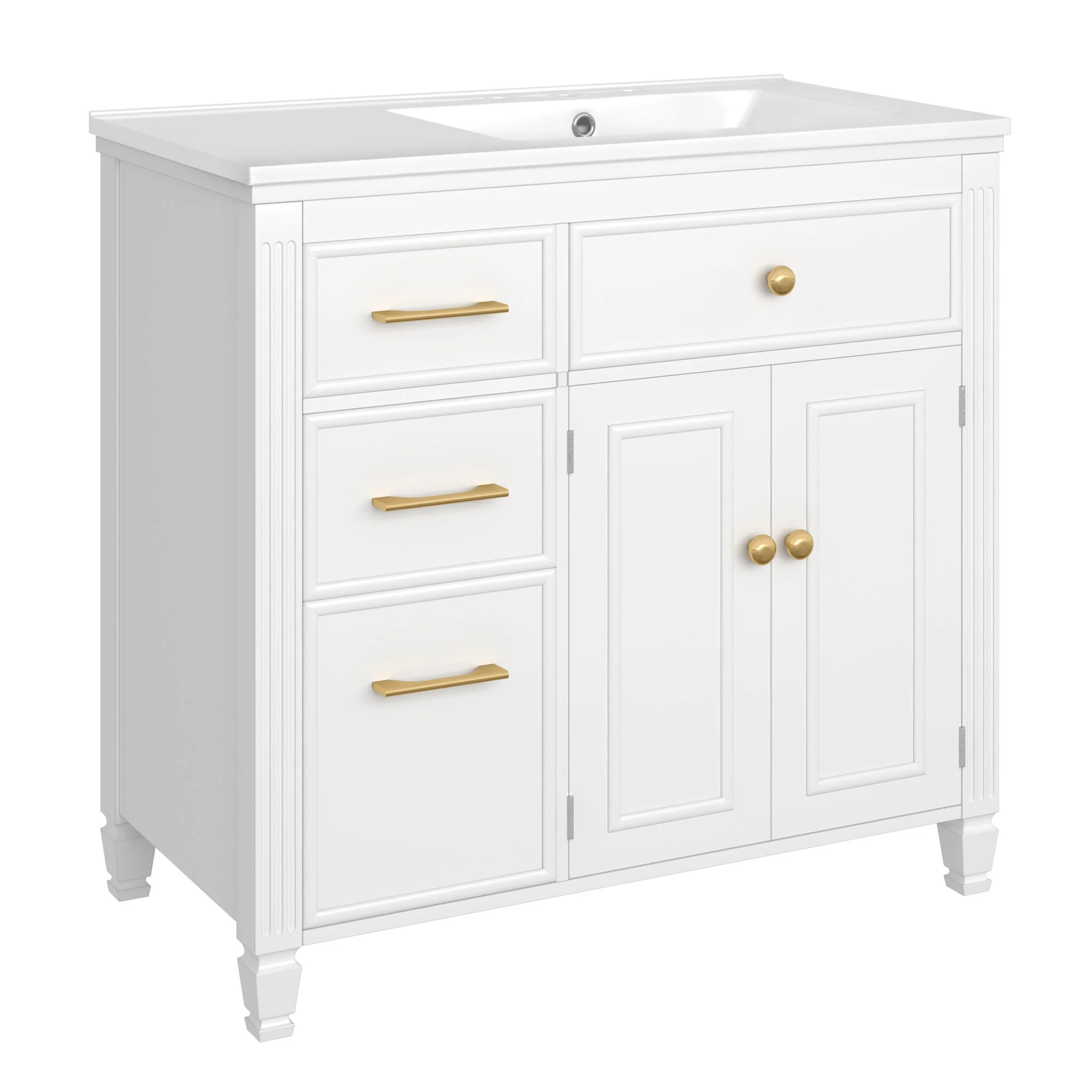 Modern Bathroom Vanity With Ceramic Sink, Freestanding, One Tip Out Drawer, 3 Side Drawers, Adjustable Shelf - Image 2