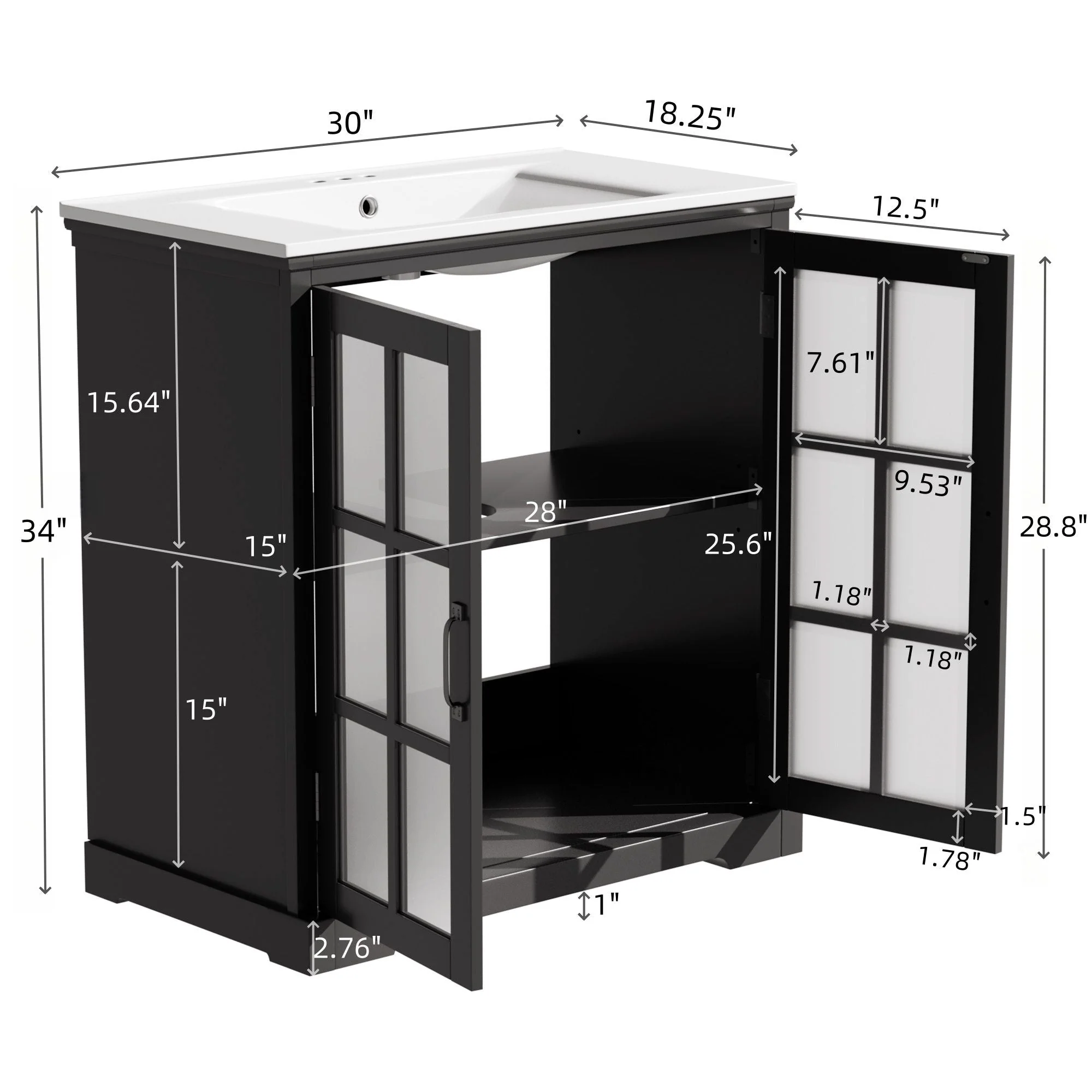 Modern Bathroom Vanity With Ceramic Sink, Tempered Blurred Glass Doors - Image 5