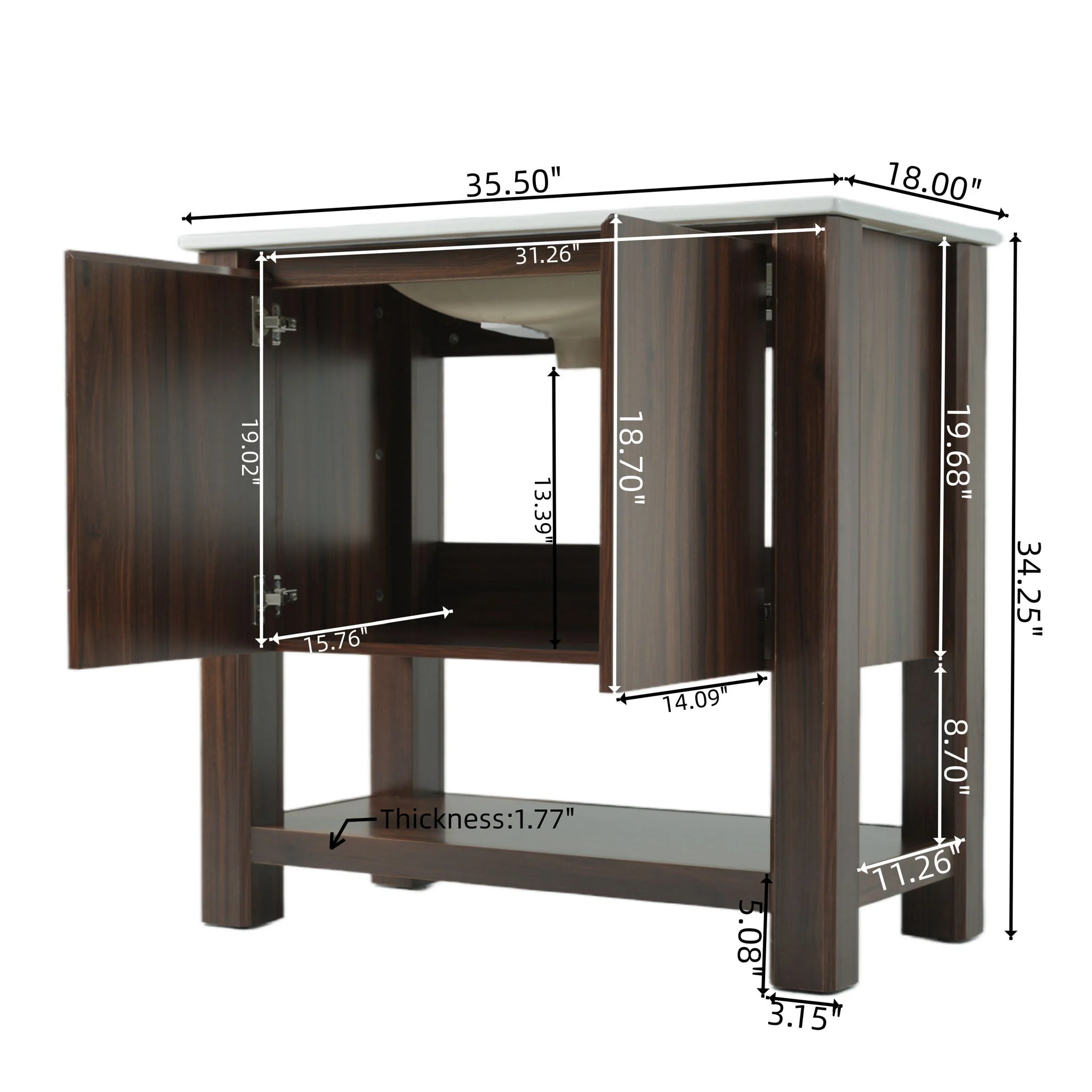 Modern Bathroom Vanity With Rectangle Ceramic Sink, Soft Closing Doors - Image 3