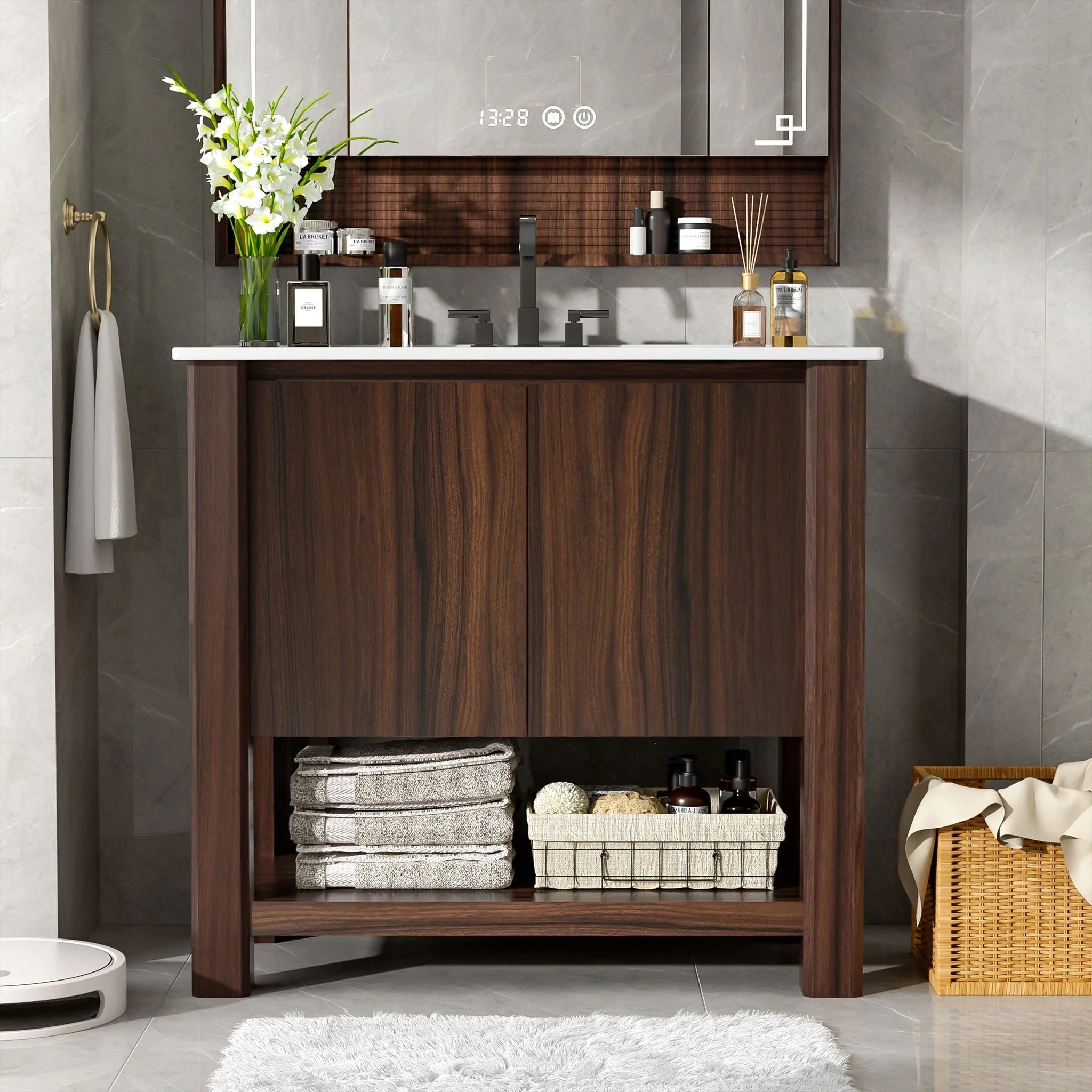 Modern Bathroom Vanity With Rectangle Ceramic Sink, Soft Closing Doors - Image 4