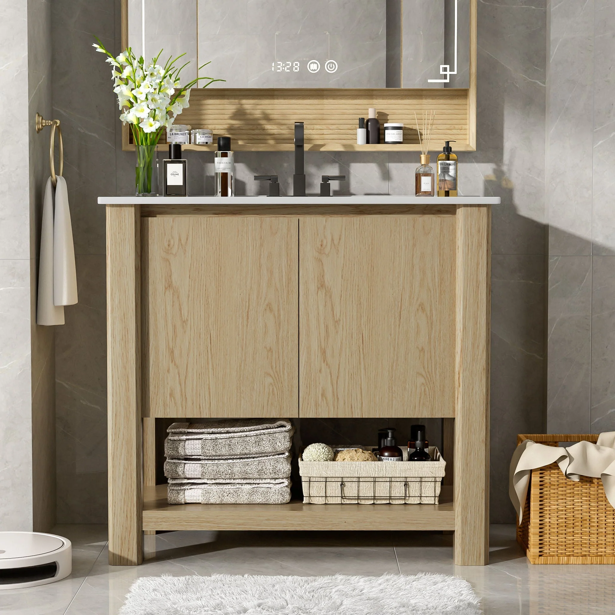 Modern Bathroom Vanity With Rectangle Ceramic Sink, Soft Closing Doors - Image 5