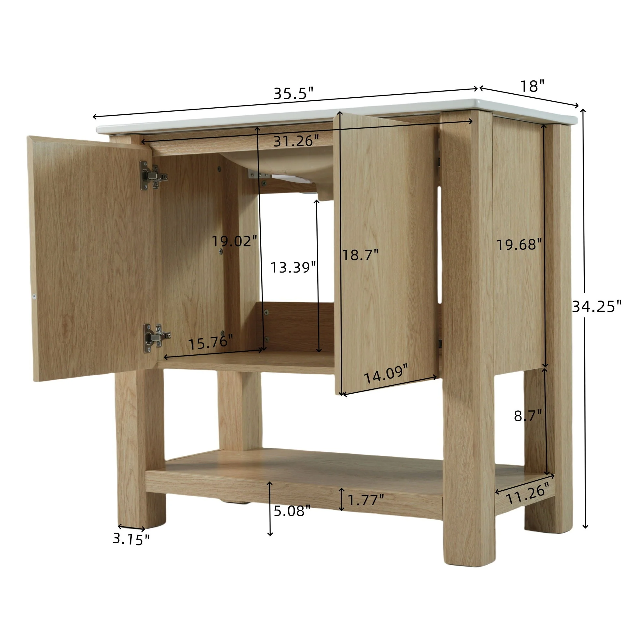 Modern Bathroom Vanity With Rectangle Ceramic Sink, Soft Closing Doors - Image 6