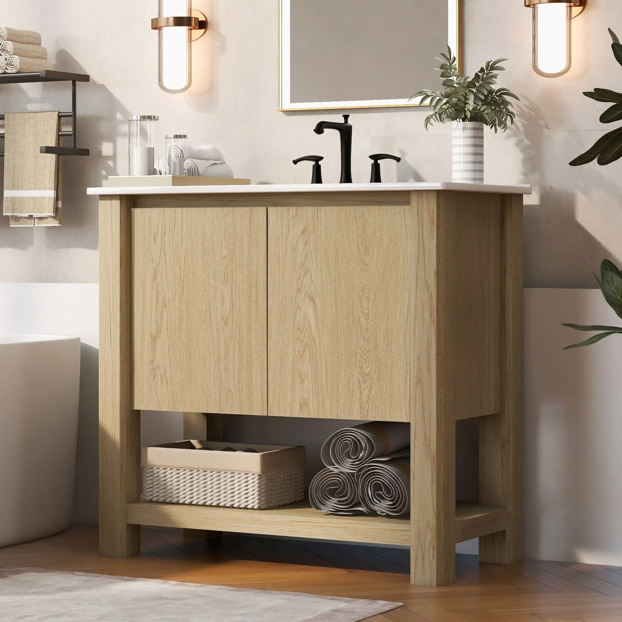 Modern Bathroom Vanity With Rectangle Ceramic Sink, Soft Closing Doors - Image 8