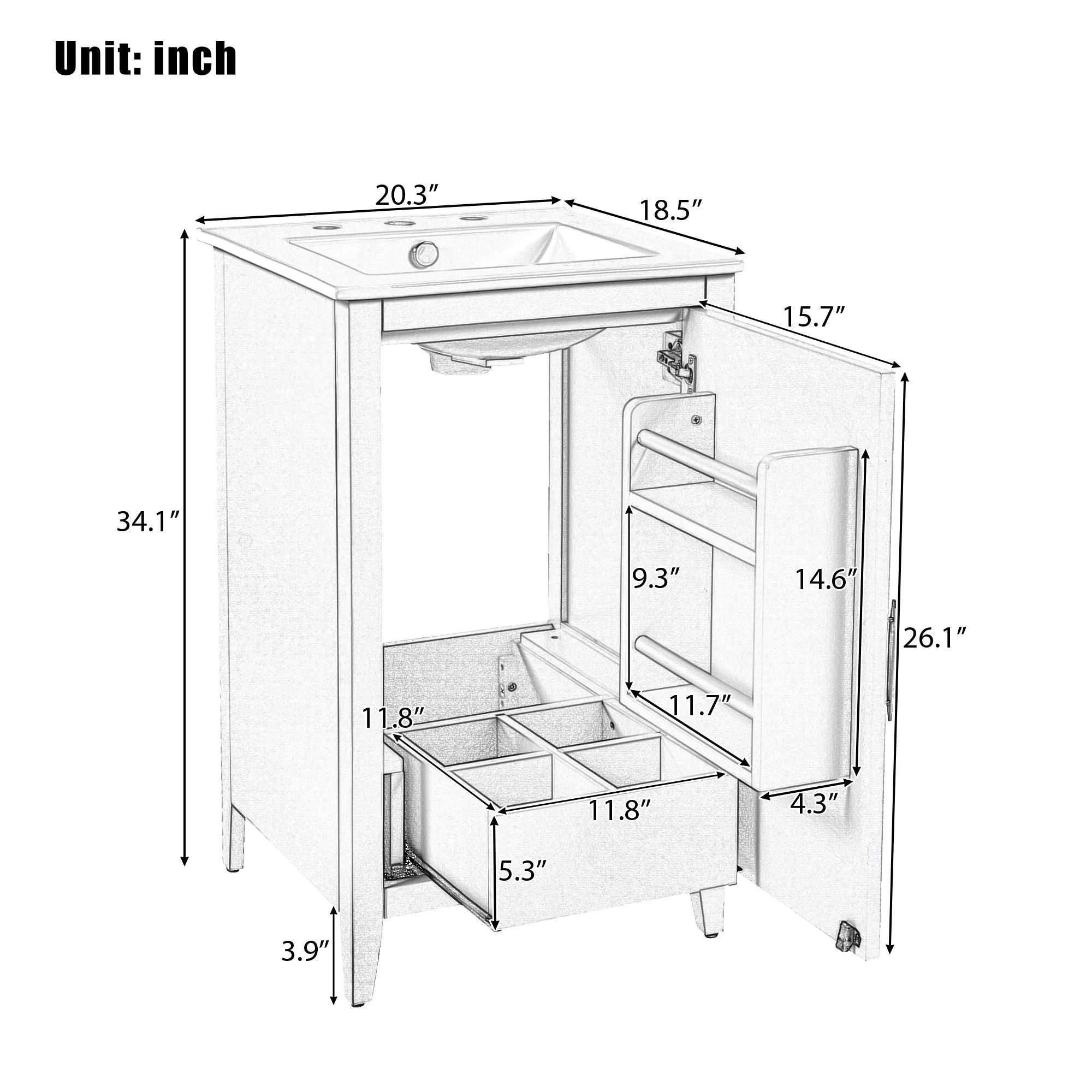 Modern Bathroom Vanity With Sink, Functional Drawer, Soft- Closing Door - Image 2