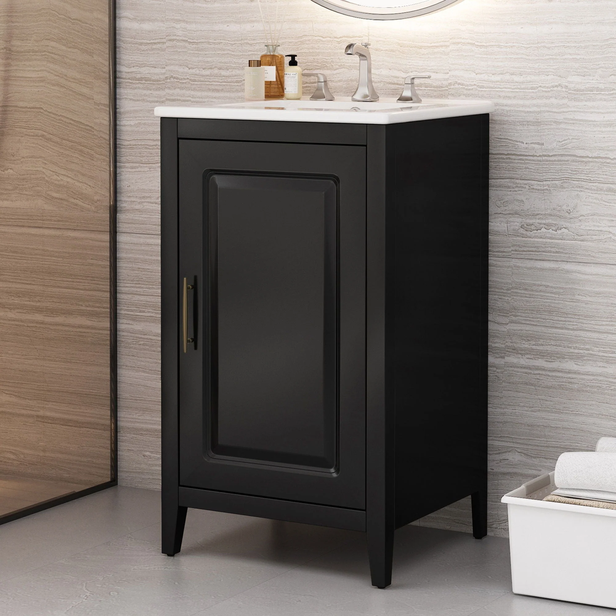 Modern Bathroom Vanity With Sink, Functional Drawer, Soft- Closing Door - Image 3