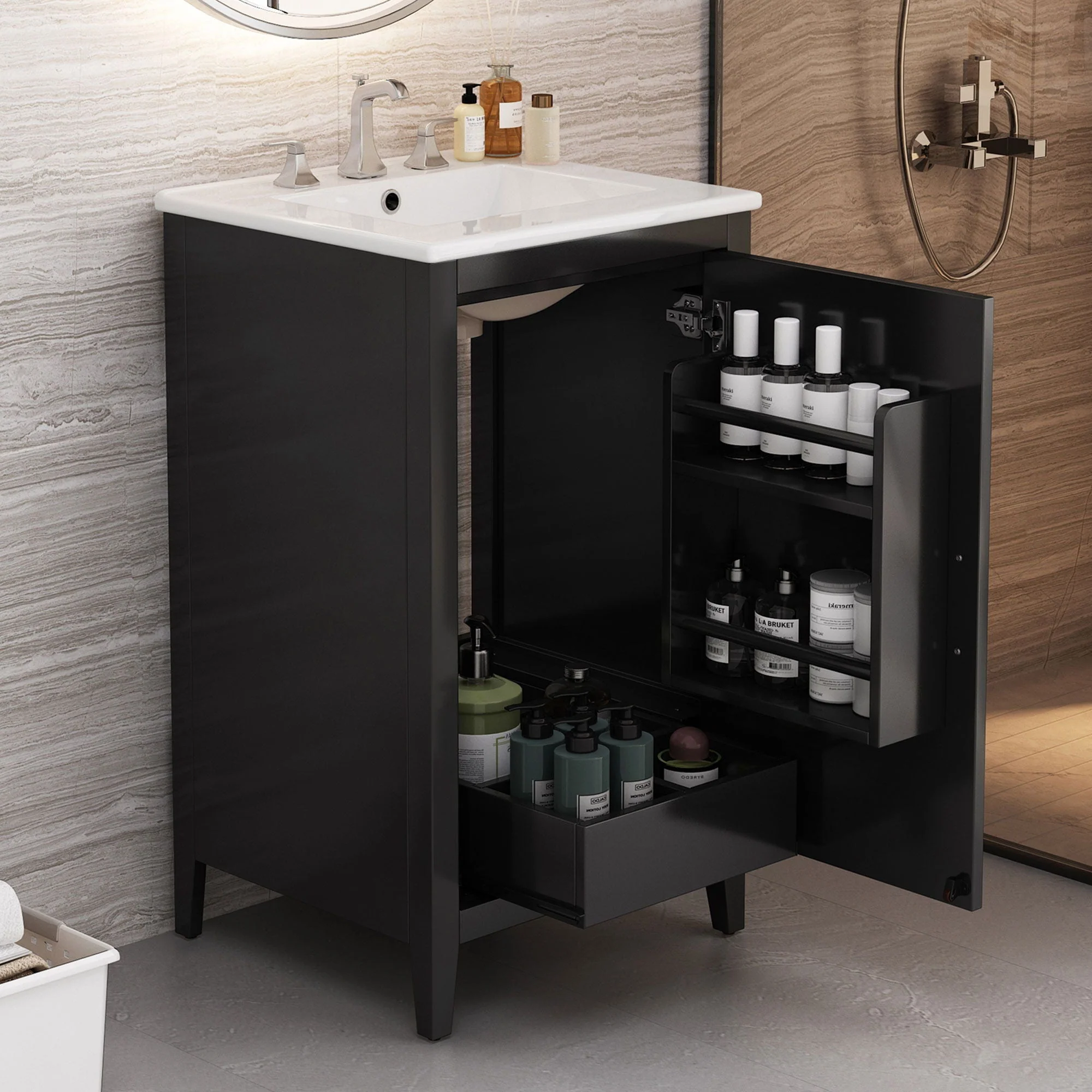 Modern Bathroom Vanity With Sink, Functional Drawer, Soft- Closing Door - Image 4