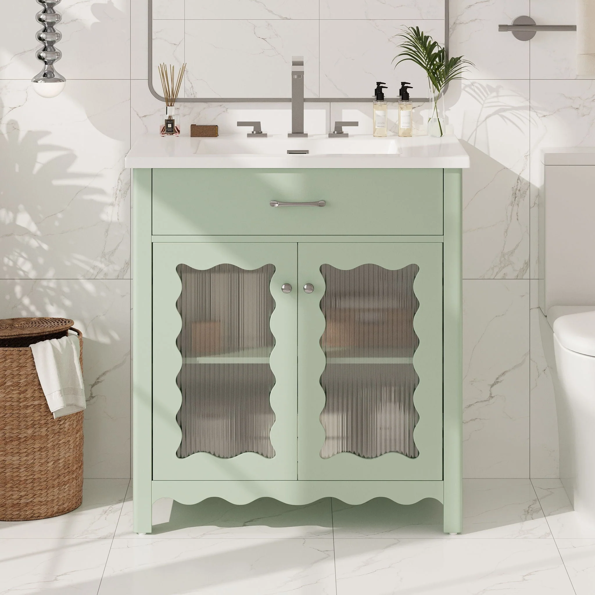 Modern Bathroom Vanity With Tempered Glass Doors - Image 3
