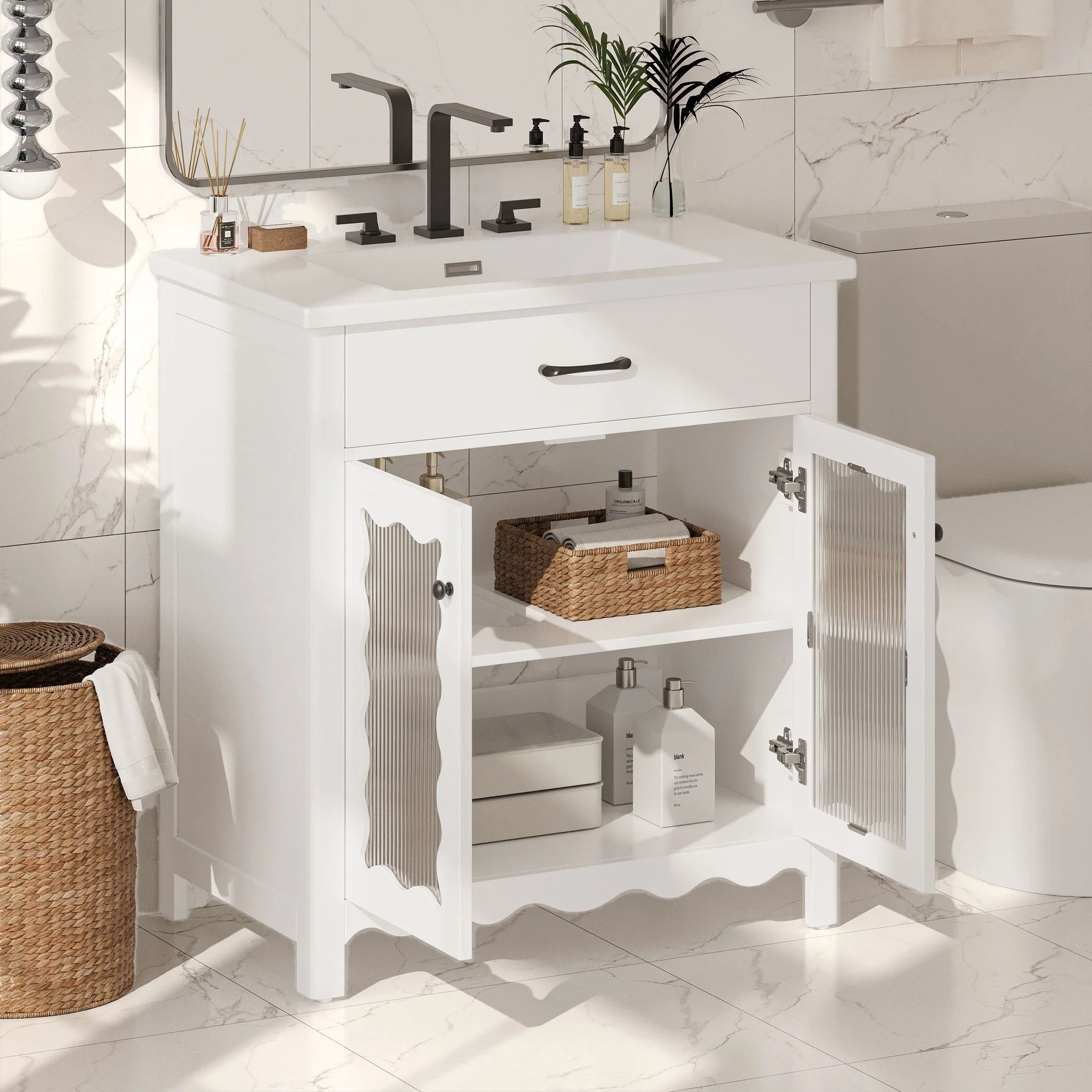 Modern Bathroom Vanity With Tempered Glass Doors - Image 4