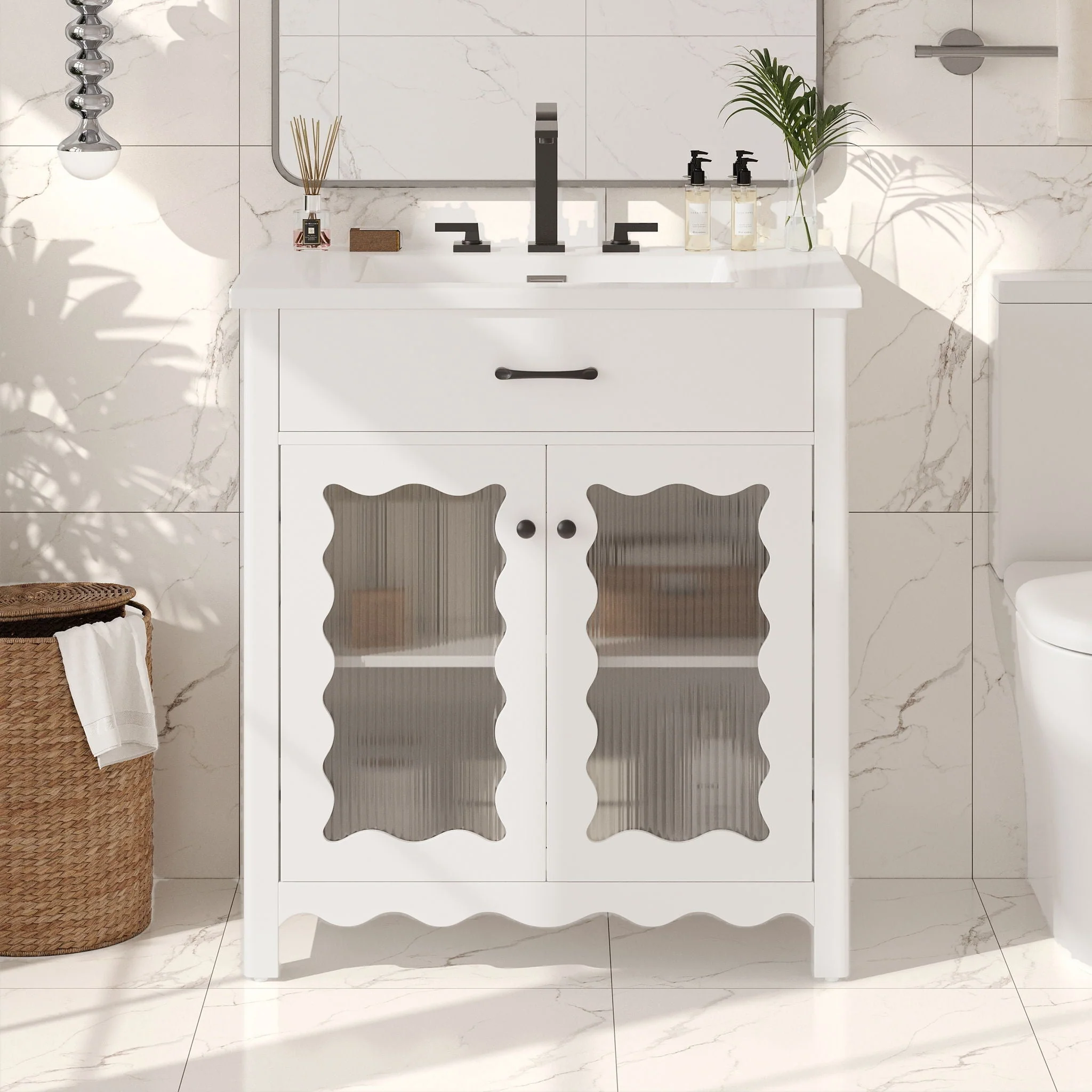 Modern Bathroom Vanity With Tempered Glass Doors - Image 5