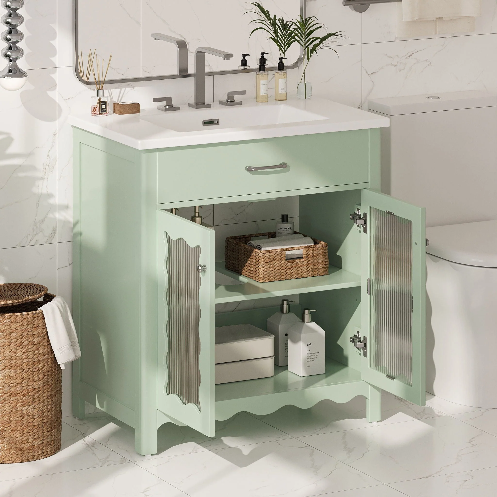 Modern Bathroom Vanity With Tempered Glass Doors - Image 6
