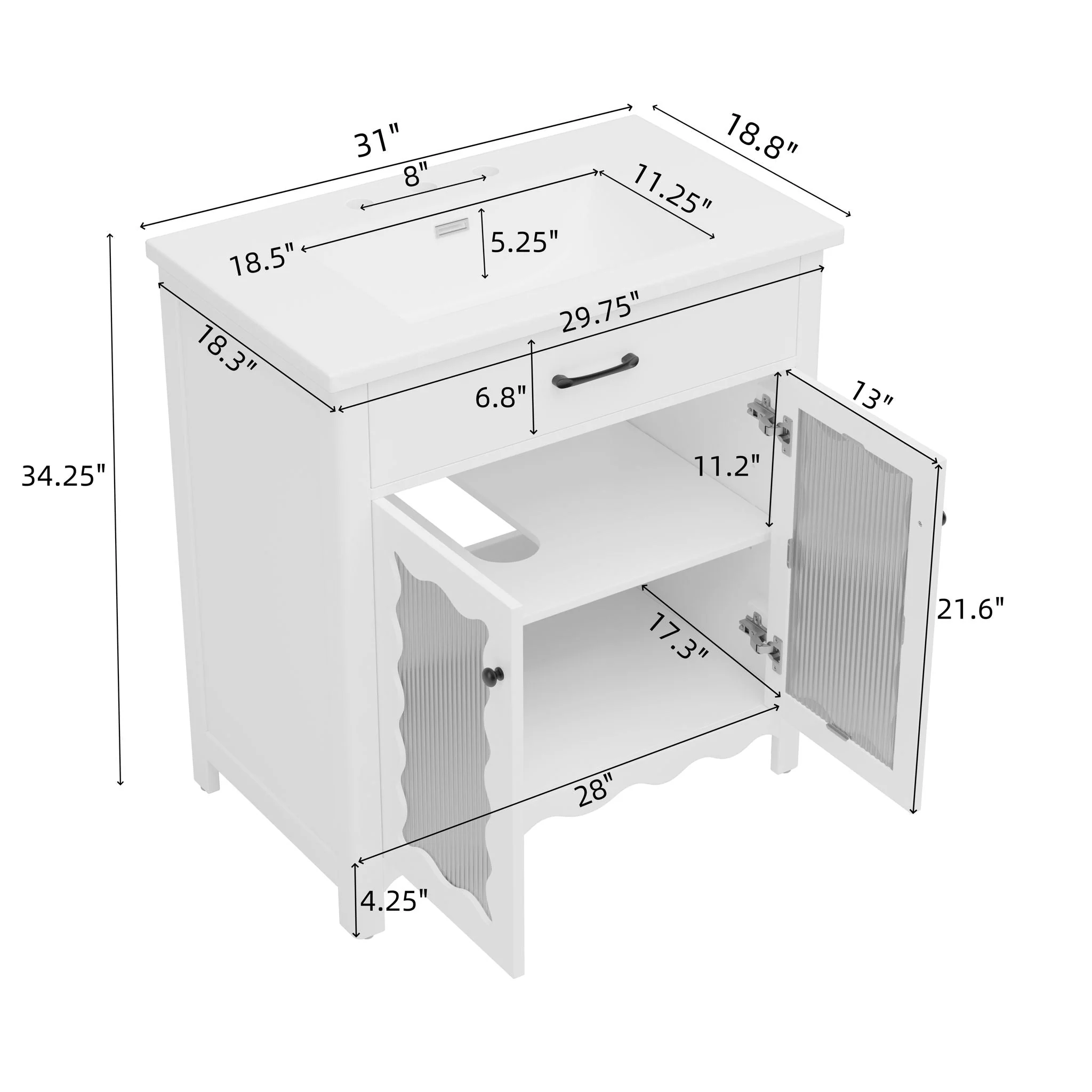 Modern Bathroom Vanity With Tempered Glass Doors - Image 7