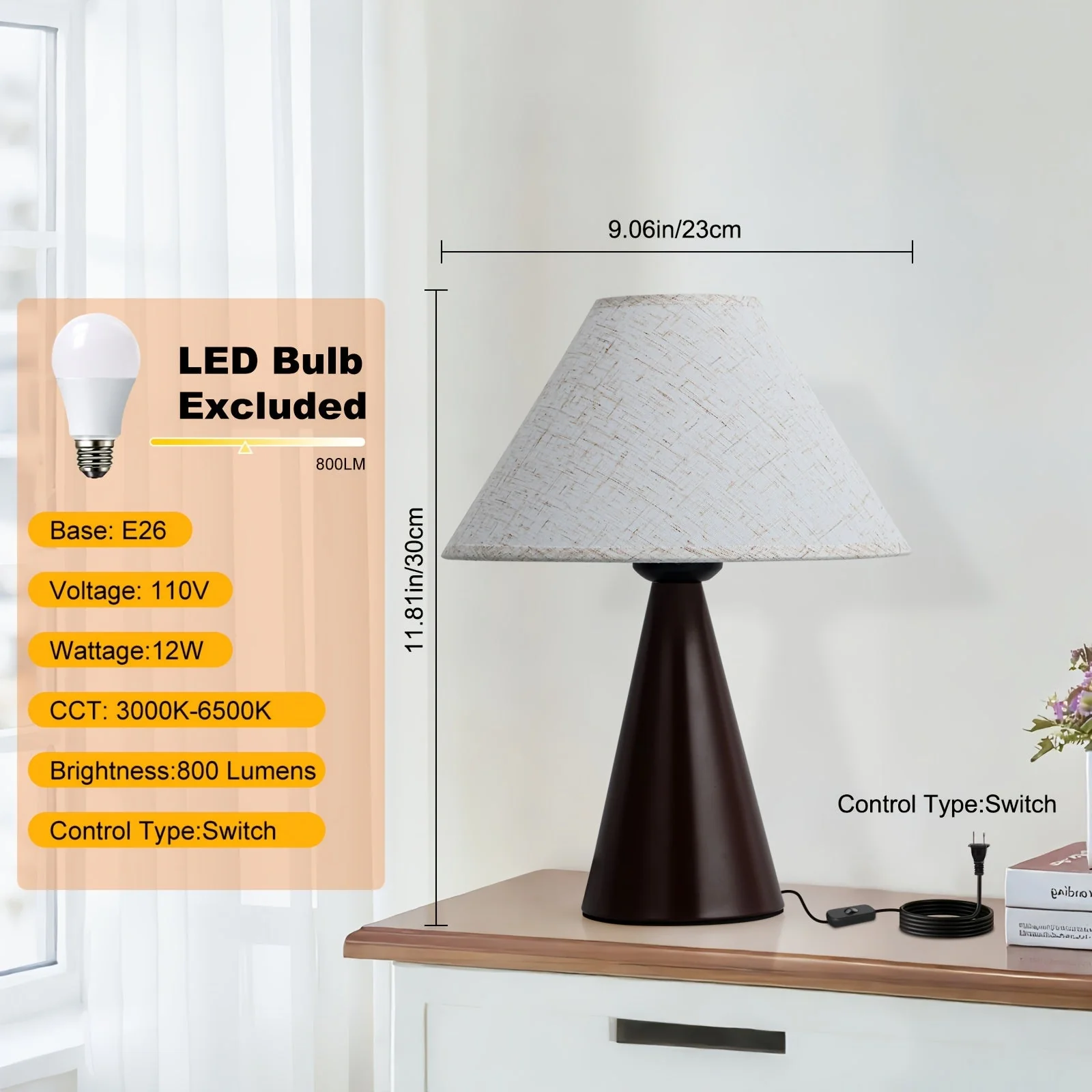 Modern Bedside Table Lamps Set of 2 – 3 Color Fabric Shade Nightstand Lights - Image 3