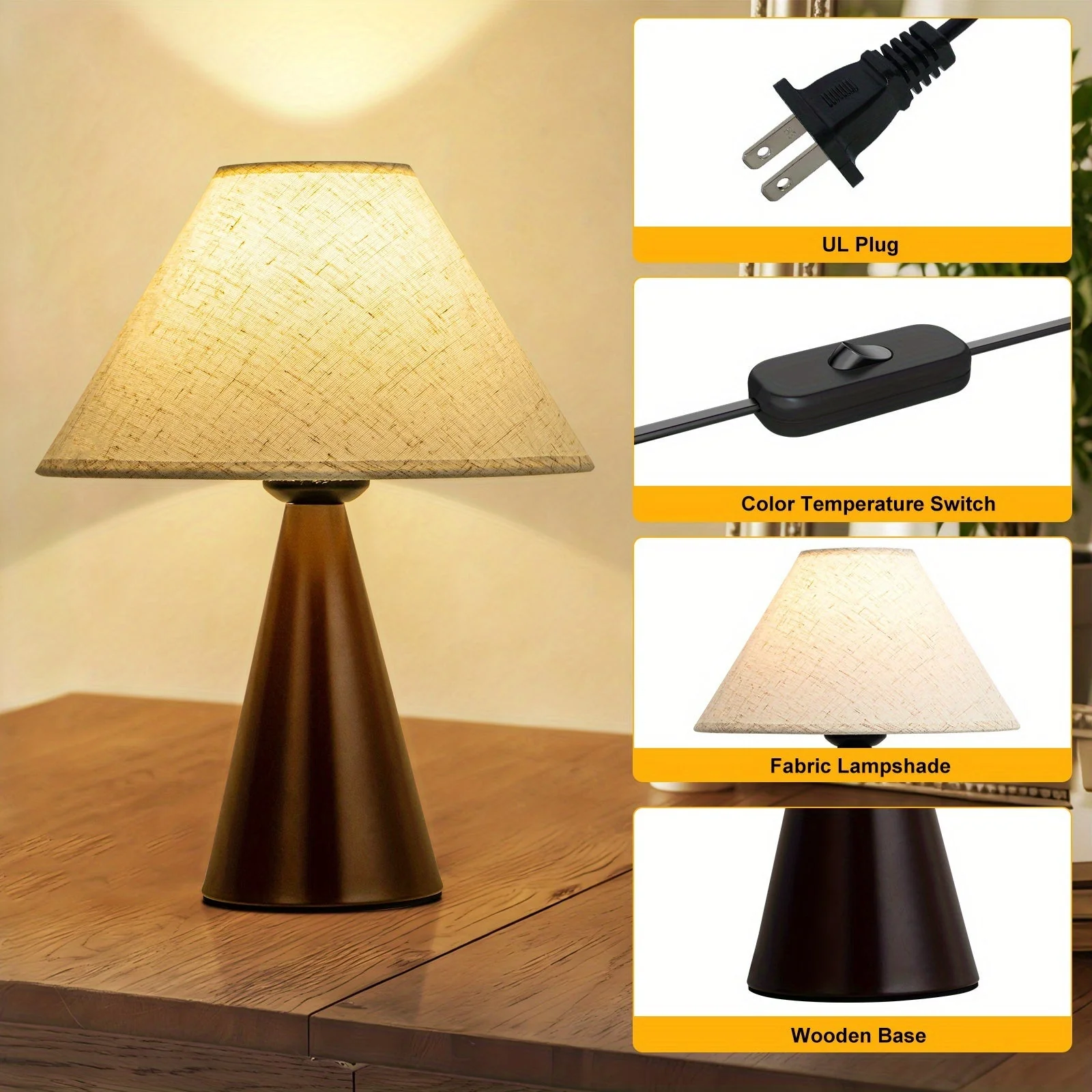 Modern Bedside Table Lamps Set of 2 – 3 Color Fabric Shade Nightstand Lights - Image 4