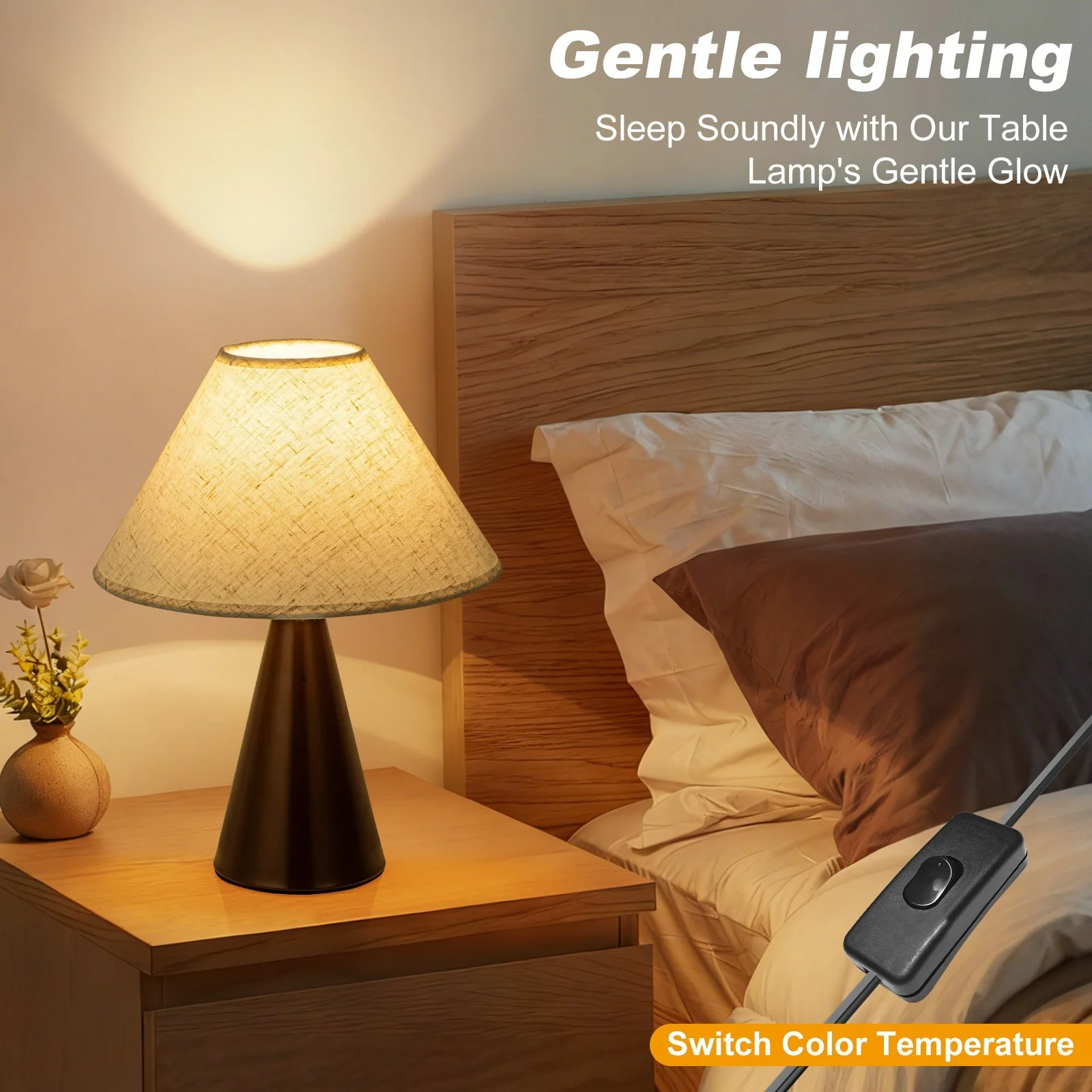 Modern Bedside Table Lamps Set of 2 – 3 Color Fabric Shade Nightstand Lights - Image 6