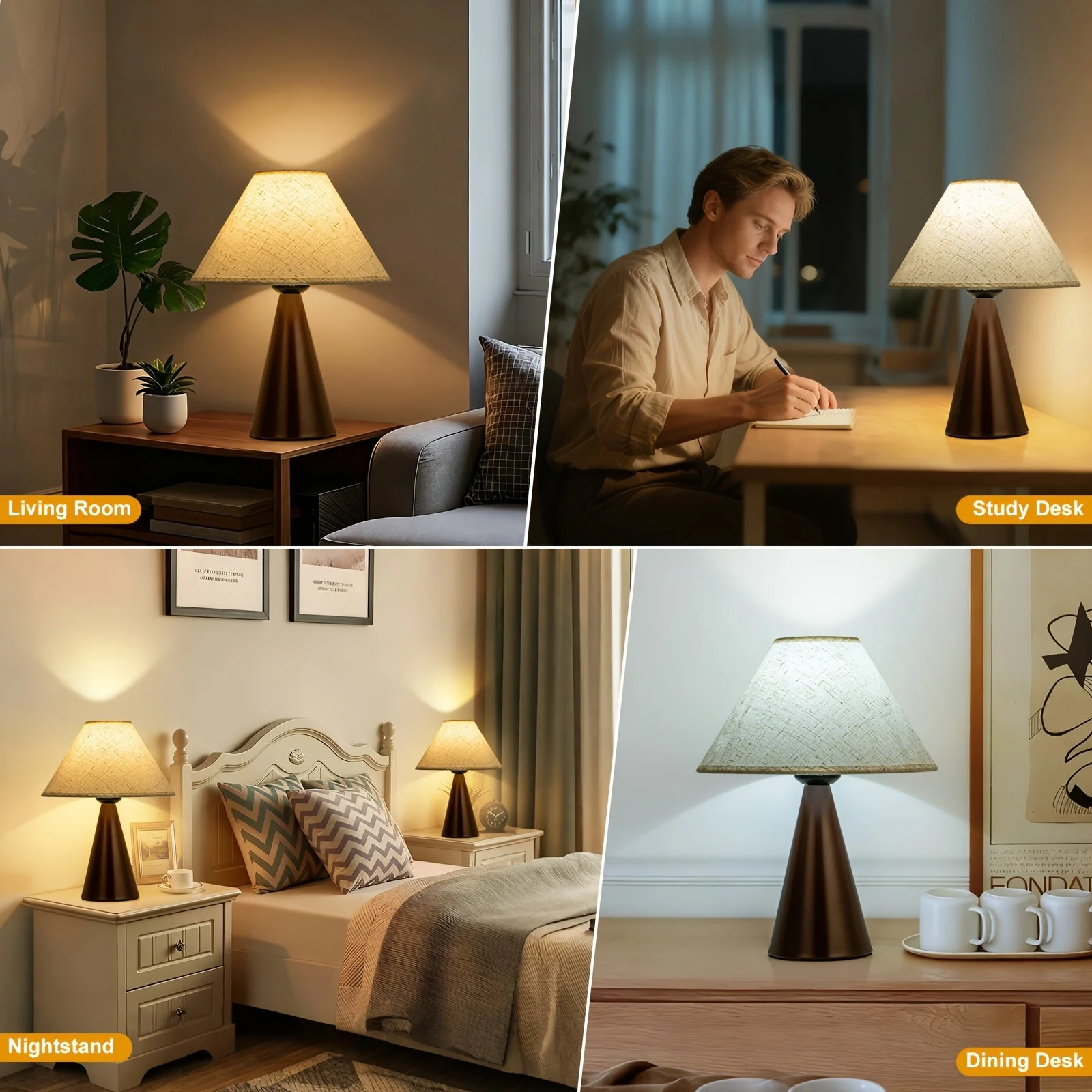 Modern Bedside Table Lamps Set of 2 – 3 Color Fabric Shade Nightstand Lights - Image 7