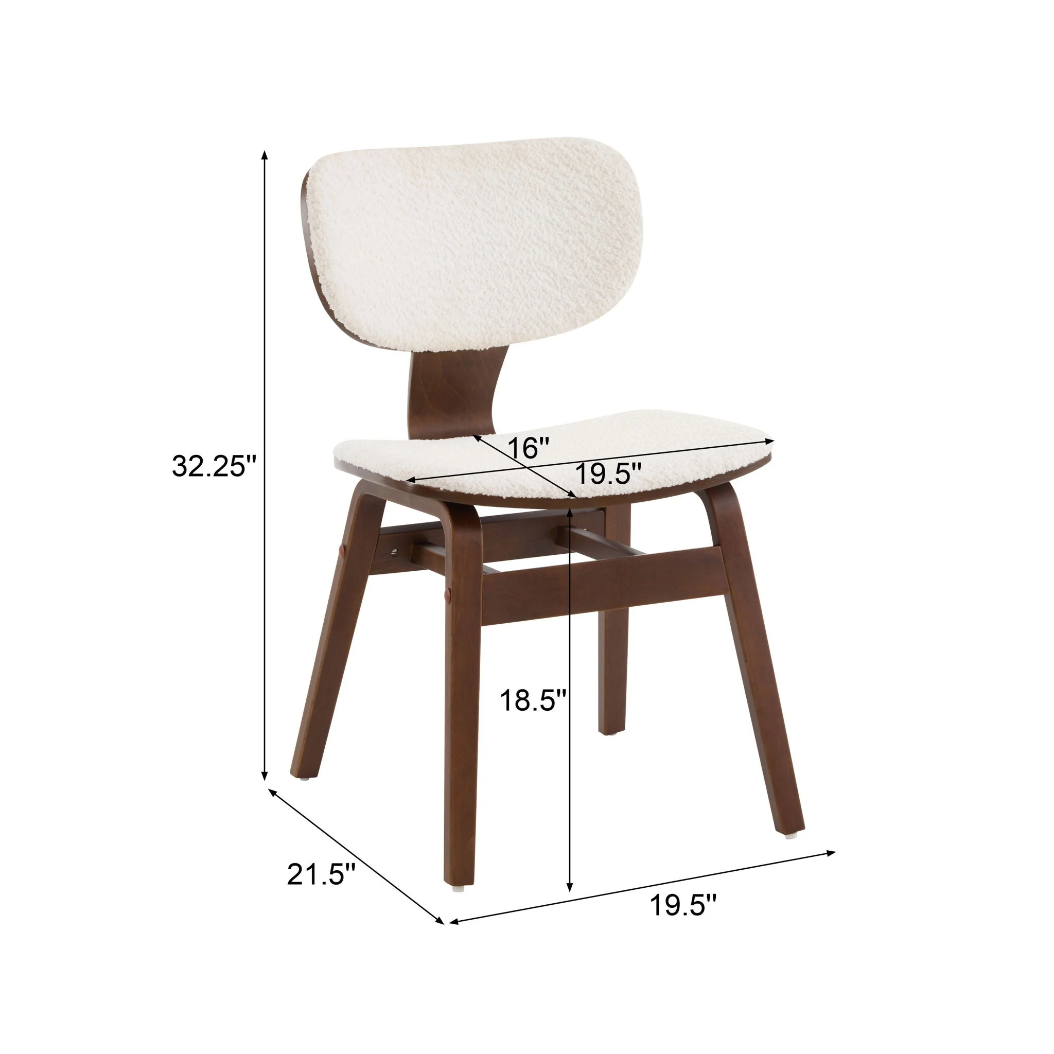 Modern Boucle Fabric Upholstered Side Chair, Bentwood Frame - White / Walnut - Image 2