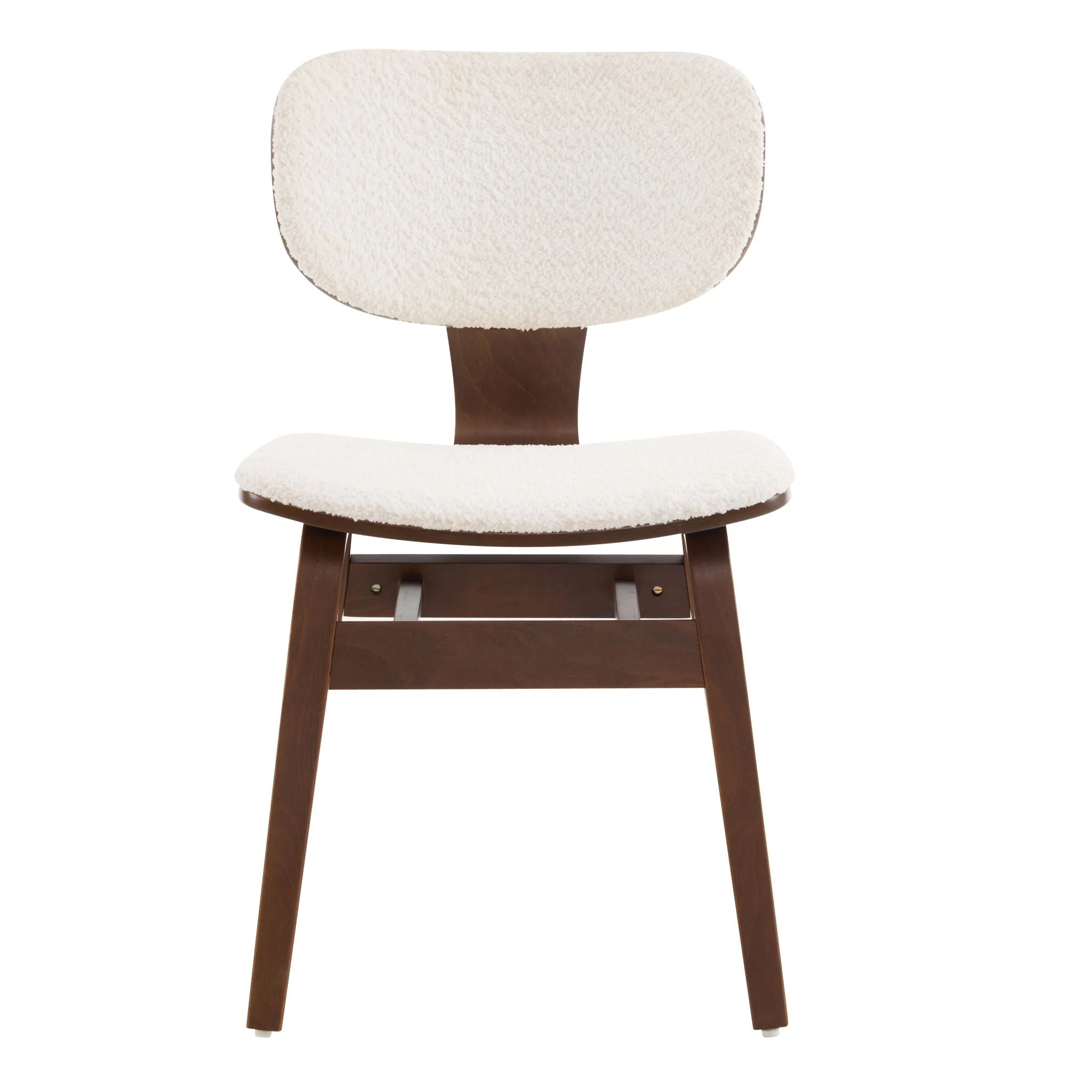 Modern Boucle Fabric Upholstered Side Chair, Bentwood Frame - White / Walnut - Image 4