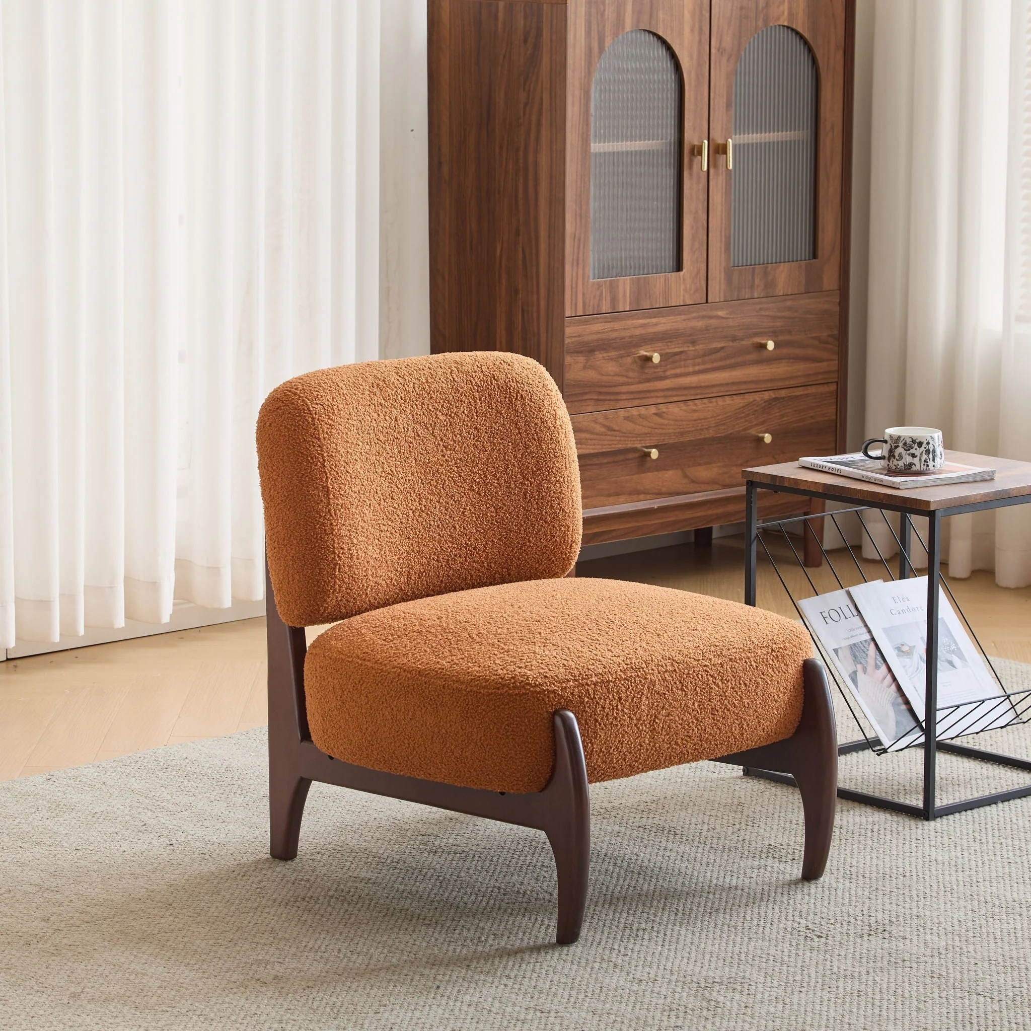 Modern Boucle Lounge Chair with Solid Wood Frame - Image 10