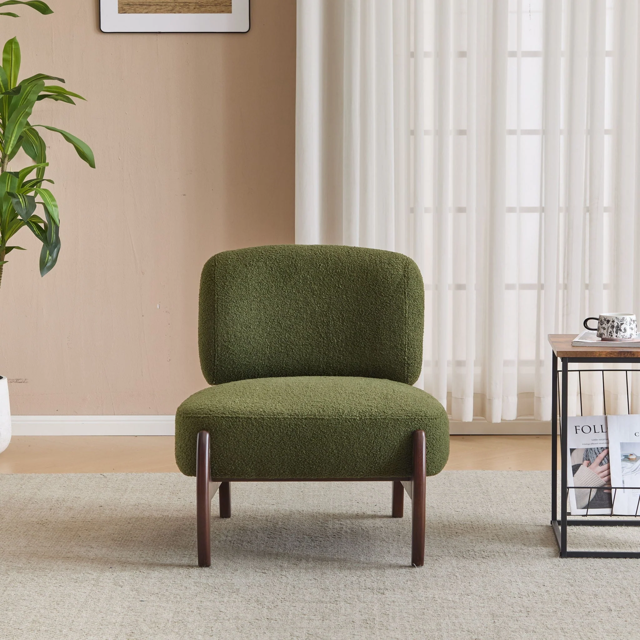 Modern Boucle Lounge Chair with Solid Wood Frame - Image 11