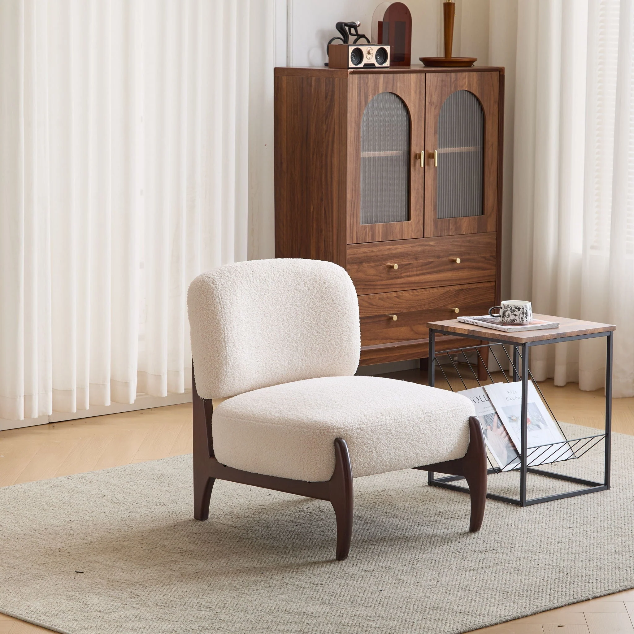 Modern Boucle Lounge Chair with Solid Wood Frame - Image 12