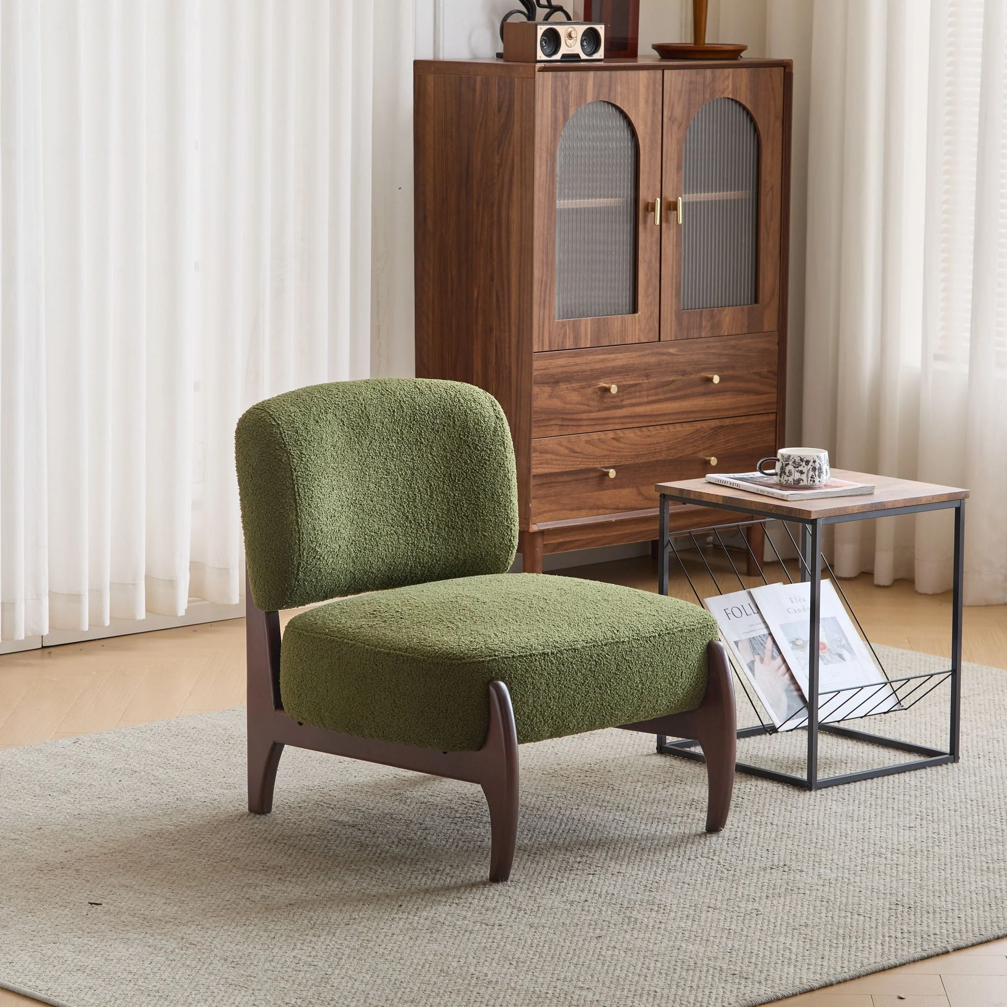 Modern Boucle Lounge Chair with Solid Wood Frame - Image 4