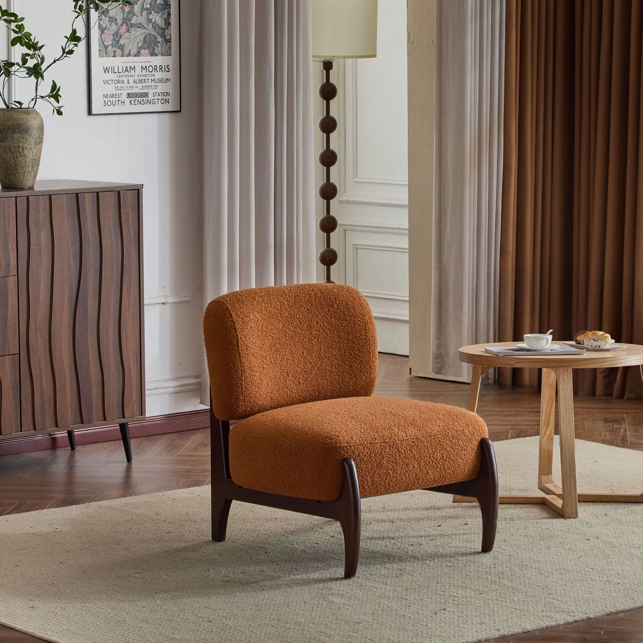 Modern Boucle Lounge Chair with Solid Wood Frame - Image 7