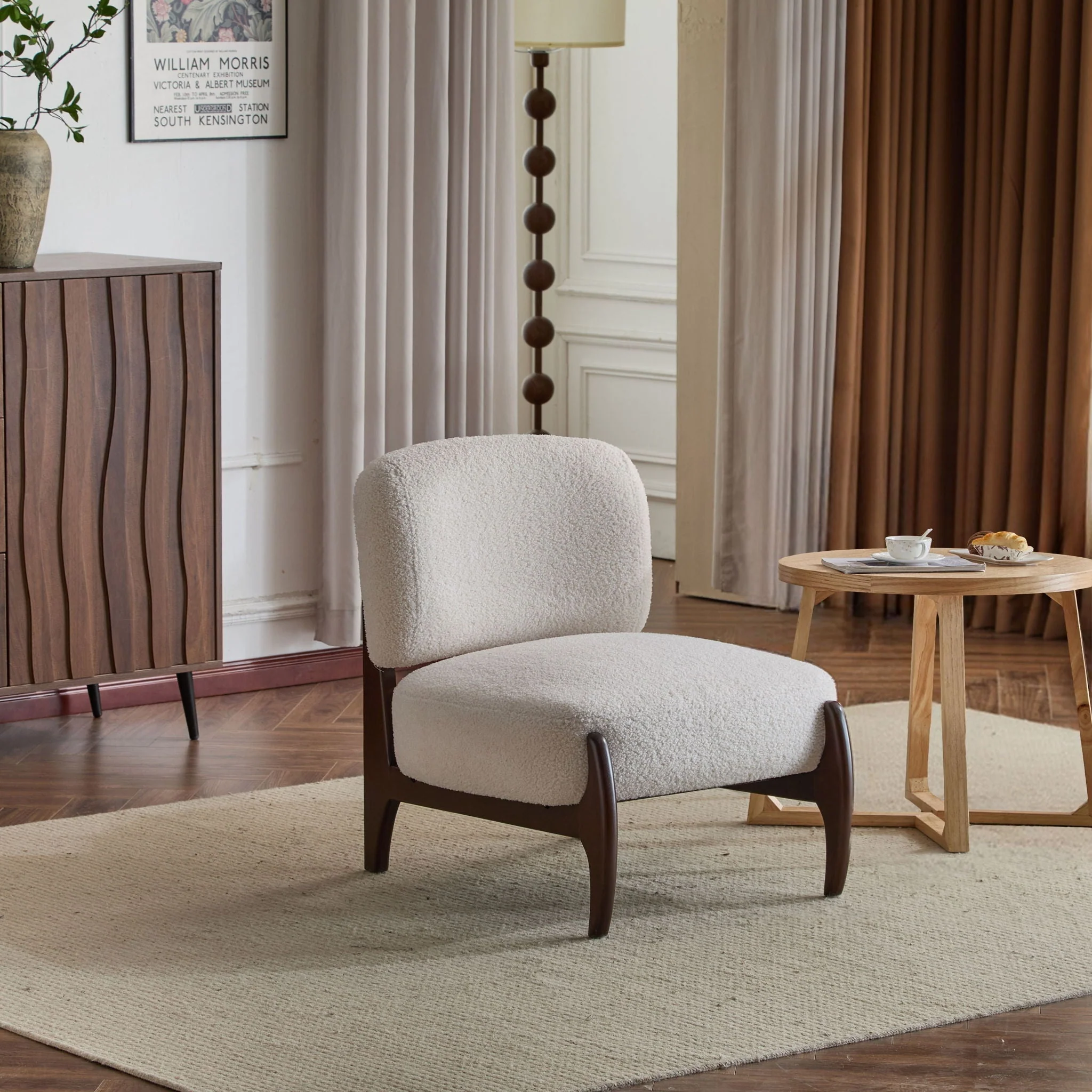Modern Boucle Lounge Chair with Solid Wood Frame - Image 8