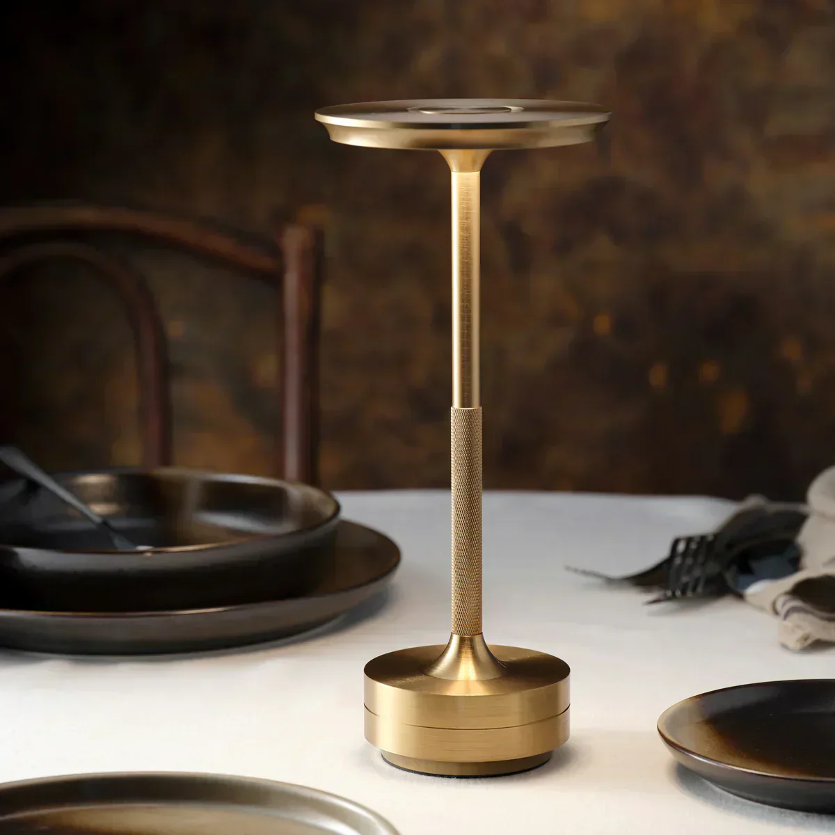 Modern Brass Cone LED Rechargeable Table Lamp Cordless USB-C