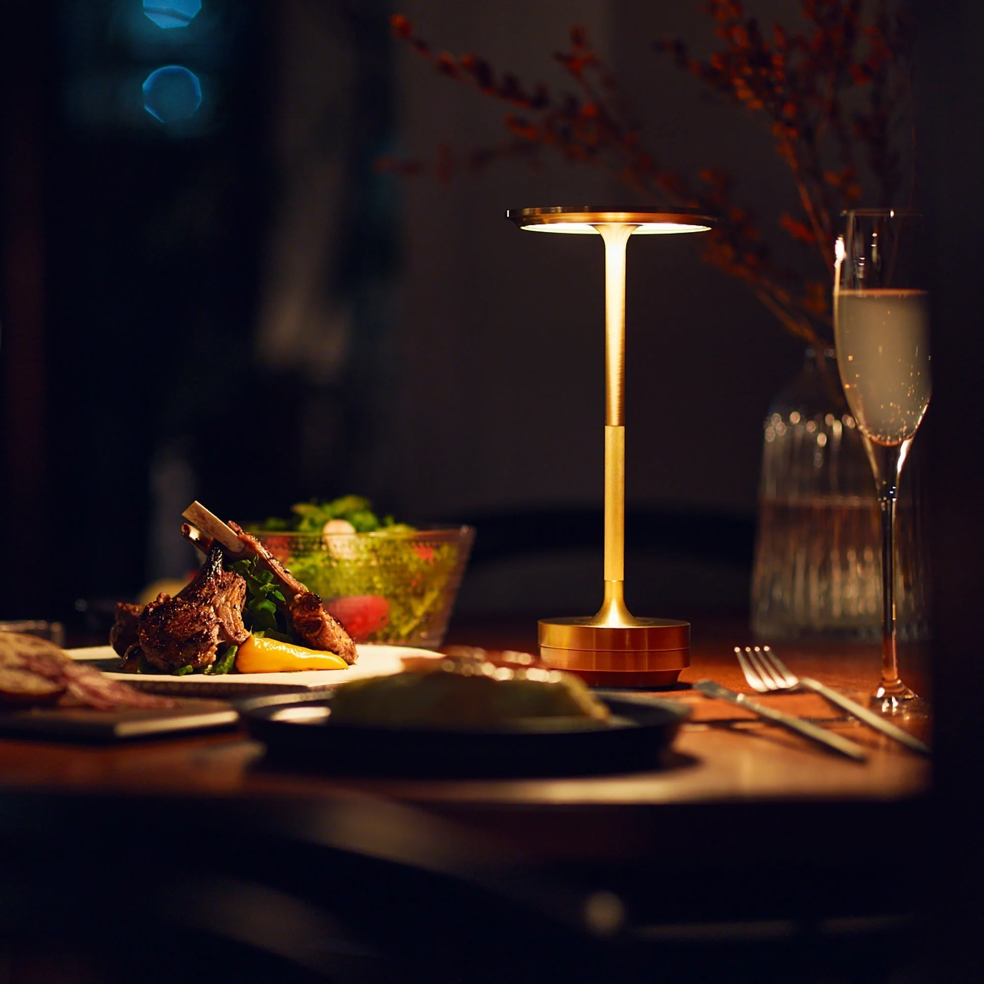 Modern Brass Cone LED Rechargeable Table Lamp Cordless USB-C - Image 2