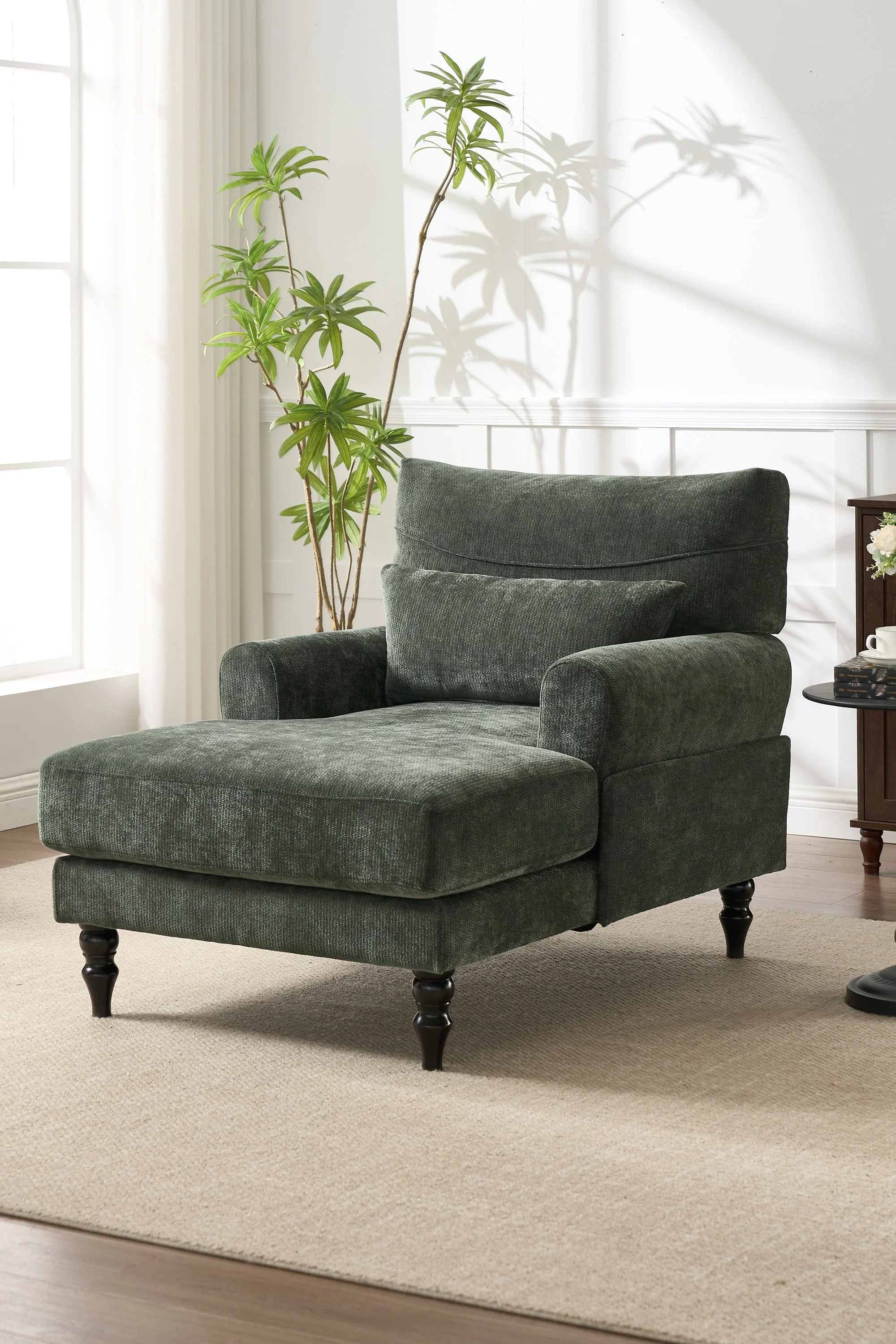 Modern Chaise Lounge Upholstered Sofa Recliner Chair in Green - Image 10
