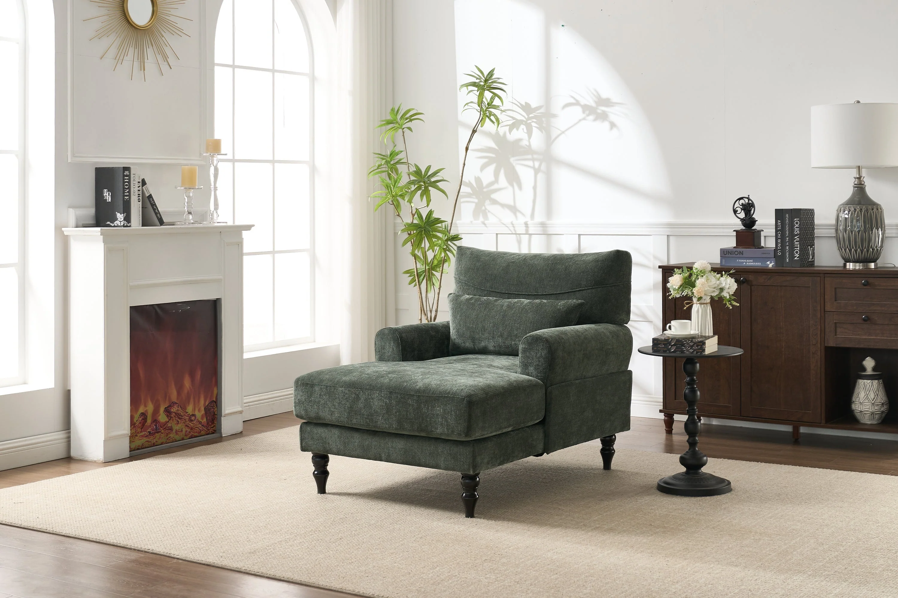 Modern Chaise Lounge Upholstered Sofa Recliner Chair in Green - Image 11