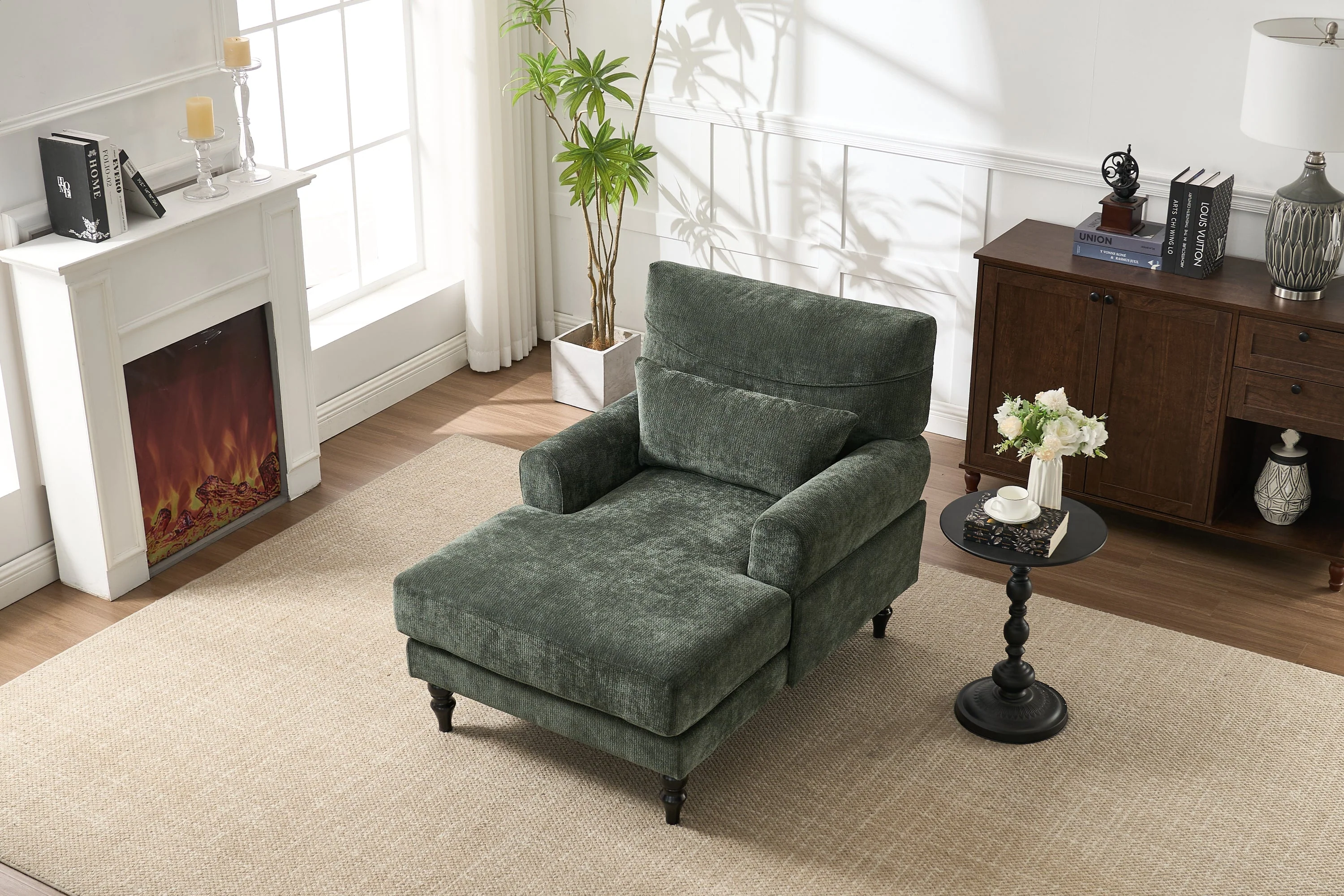 Modern Chaise Lounge Upholstered Sofa Recliner Chair in Green - Image 2