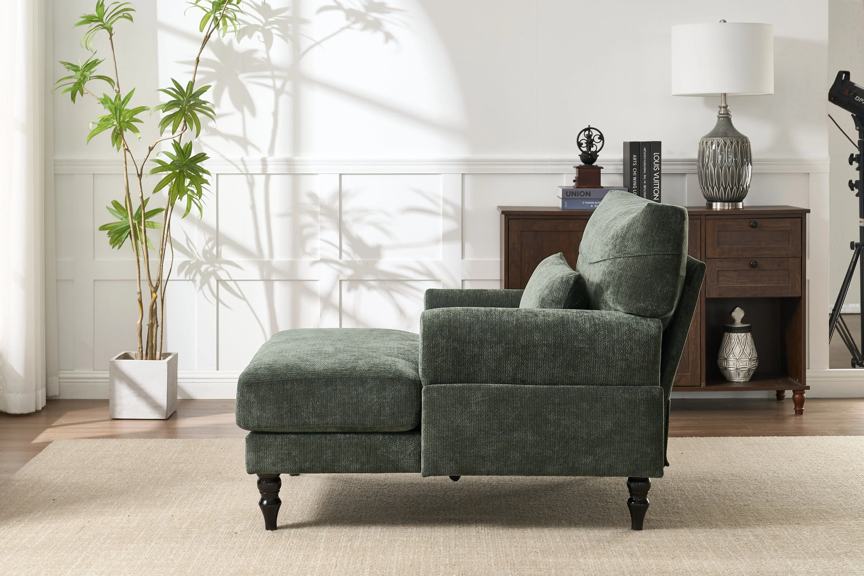 Modern Chaise Lounge Upholstered Sofa Recliner Chair in Green - Image 3