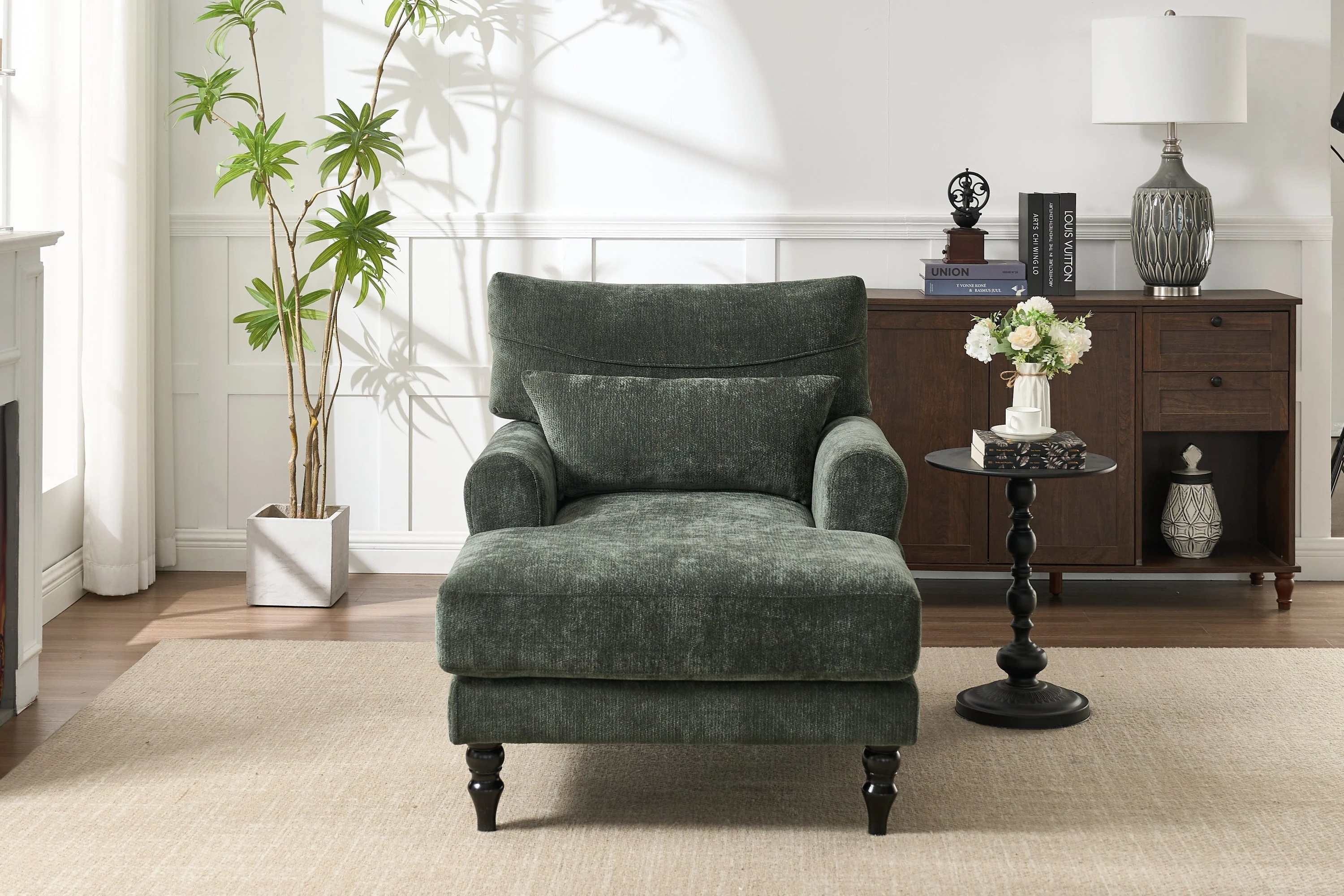 Modern Chaise Lounge Upholstered Sofa Recliner Chair in Green - Image 4