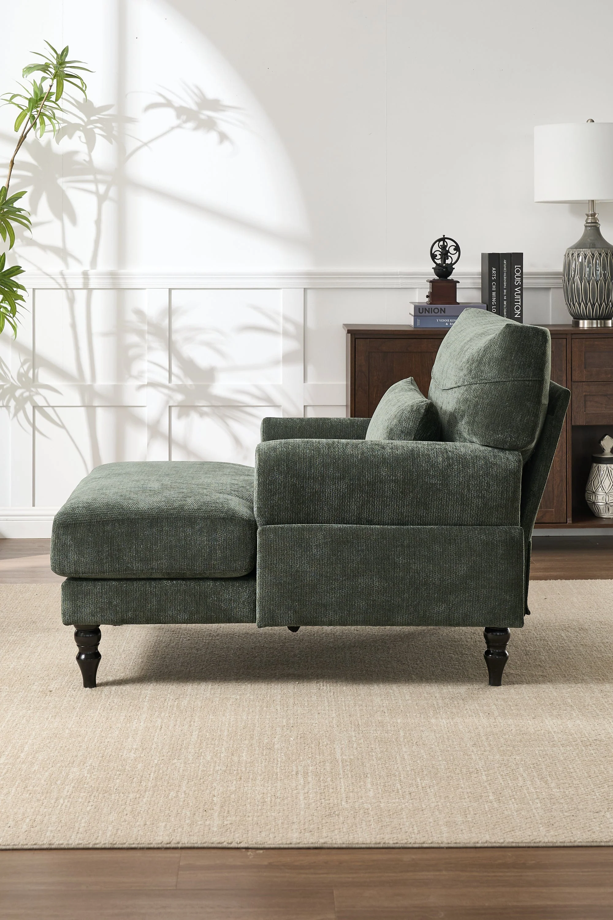 Modern Chaise Lounge Upholstered Sofa Recliner Chair in Green - Image 5