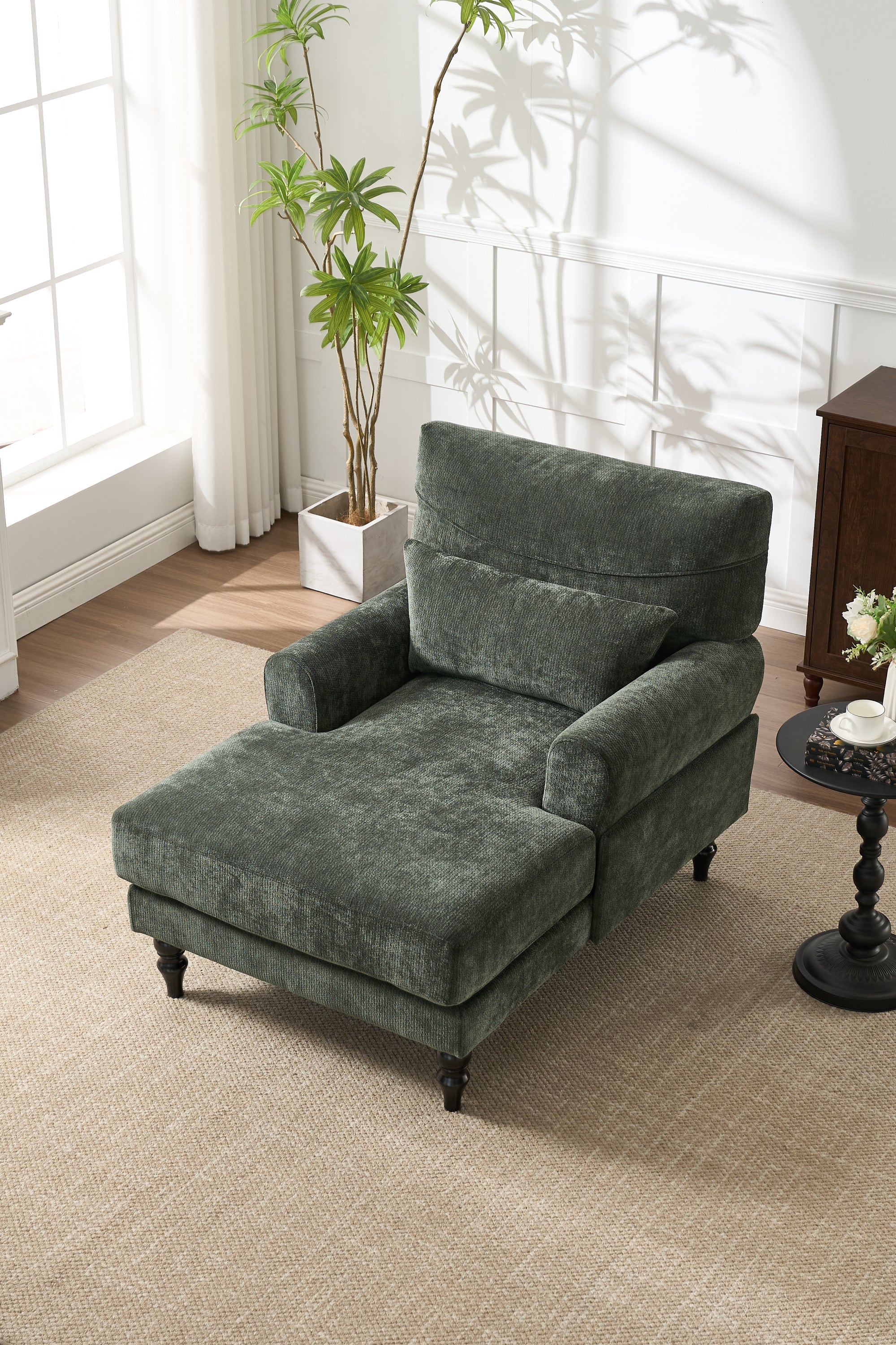 Modern Chaise Lounge Upholstered Sofa Recliner Chair in Green - Image 6