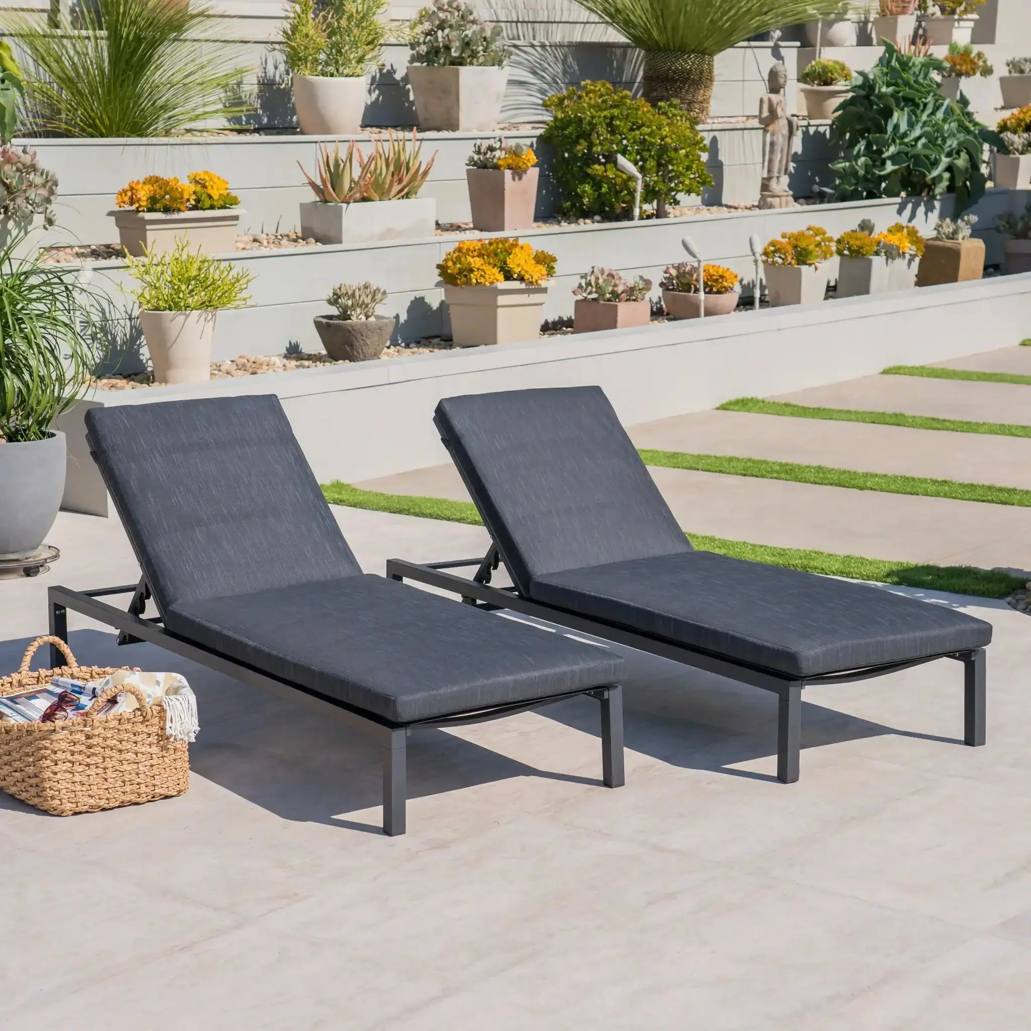 Modern Chaise Lounge With Wate Resistant Fabric Cushions - Image 7
