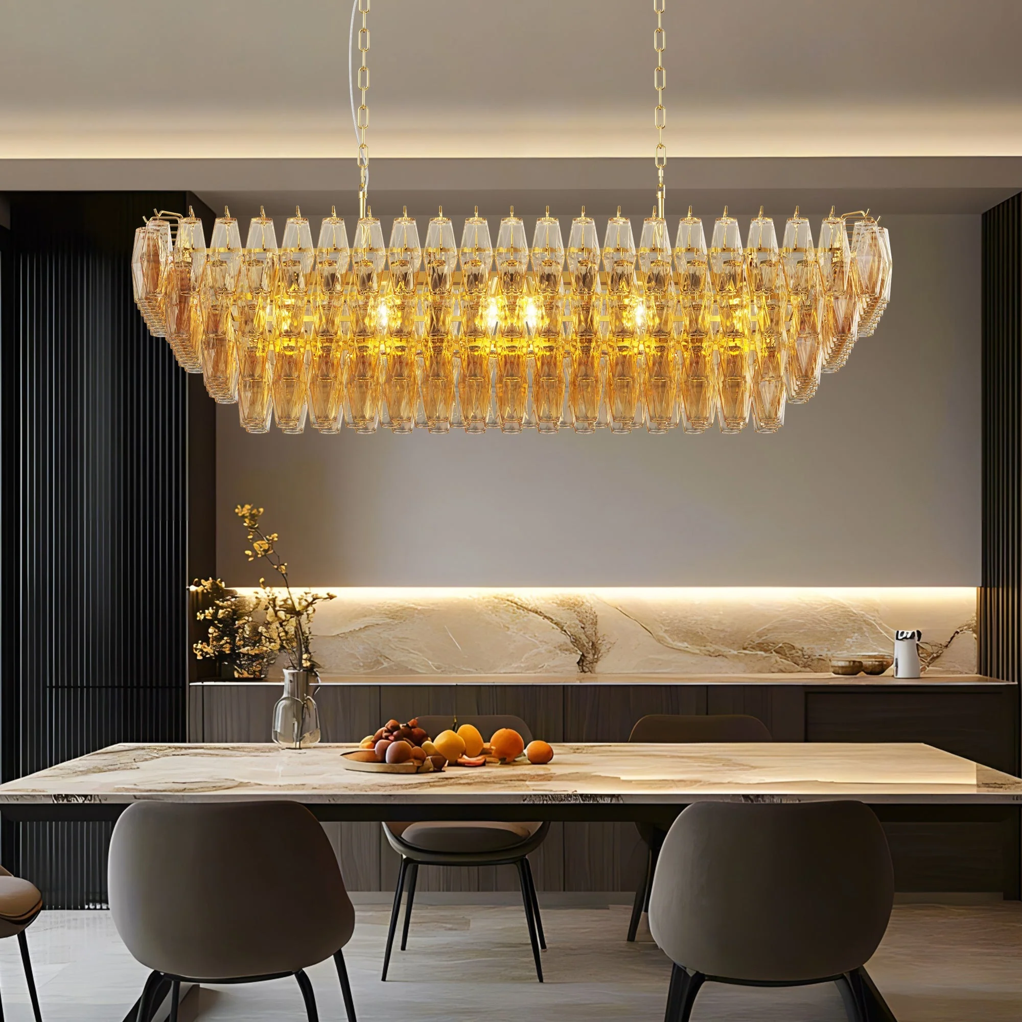 Modern Chandeliers for Dining Room, 54' Large Rectangle Gold Kitchen Chandelier Over Table, 12-Light with Smoke Glass Ceiling Lights, Farmhouse Pendant Lighting Fixture for Living Room Bedroom - Image 2