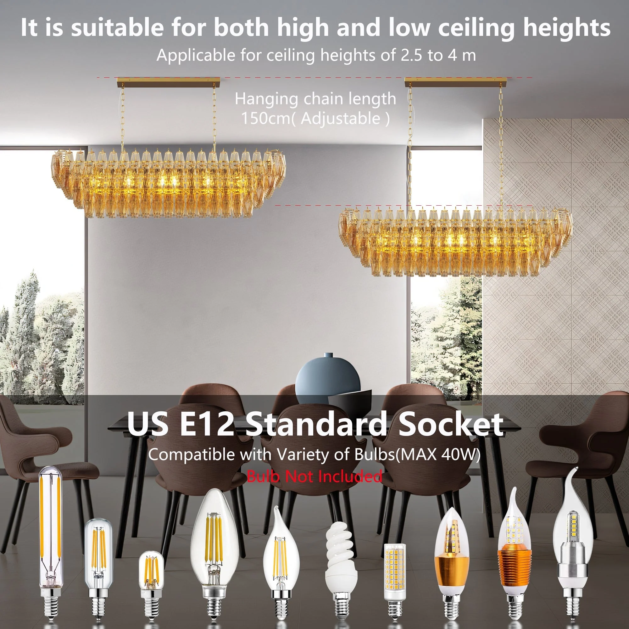 Modern Chandeliers for Dining Room, 54' Large Rectangle Gold Kitchen Chandelier Over Table, 12-Light with Smoke Glass Ceiling Lights, Farmhouse Pendant Lighting Fixture for Living Room Bedroom - Image 3