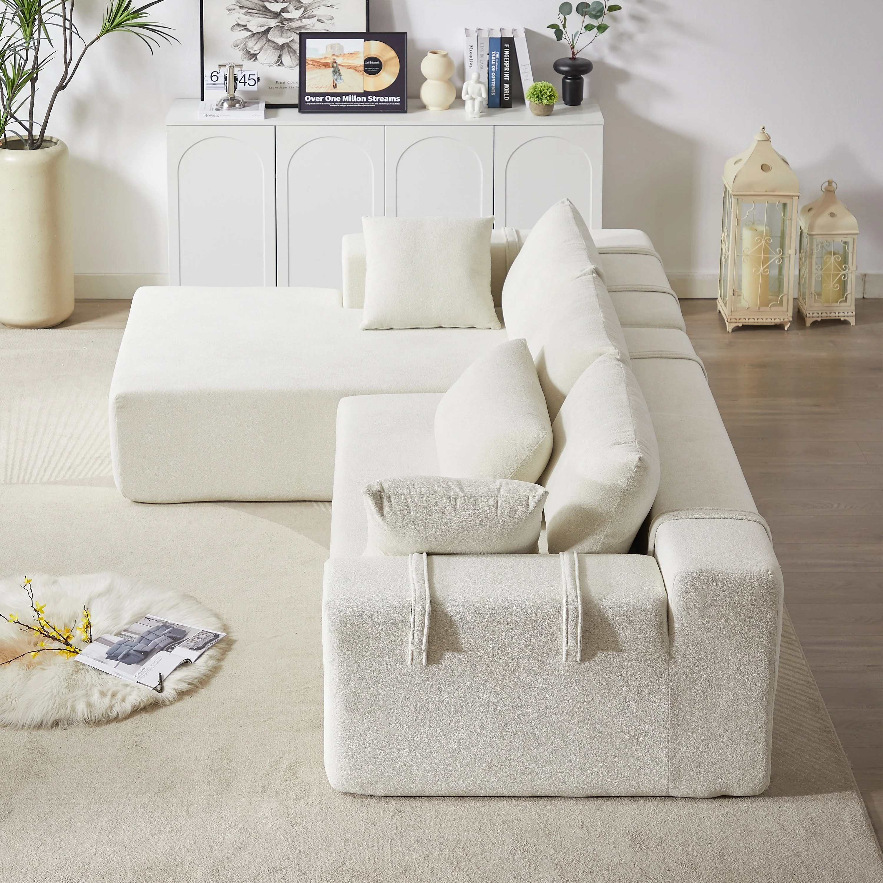 Modern Chenille Upholstered Sectional Sofa Couch Set - Image 11