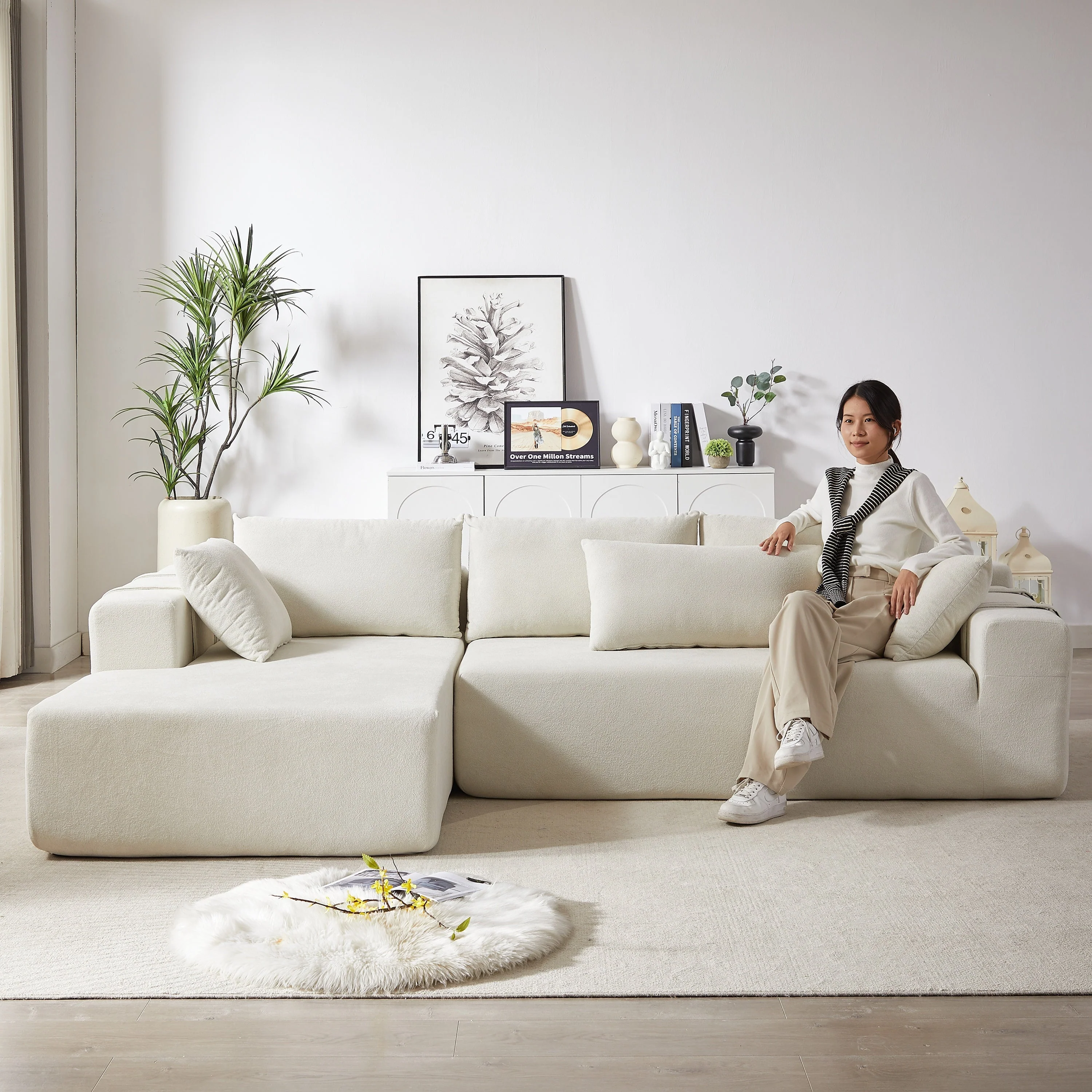 Modern Chenille Upholstered Sectional Sofa Couch Set - Image 13