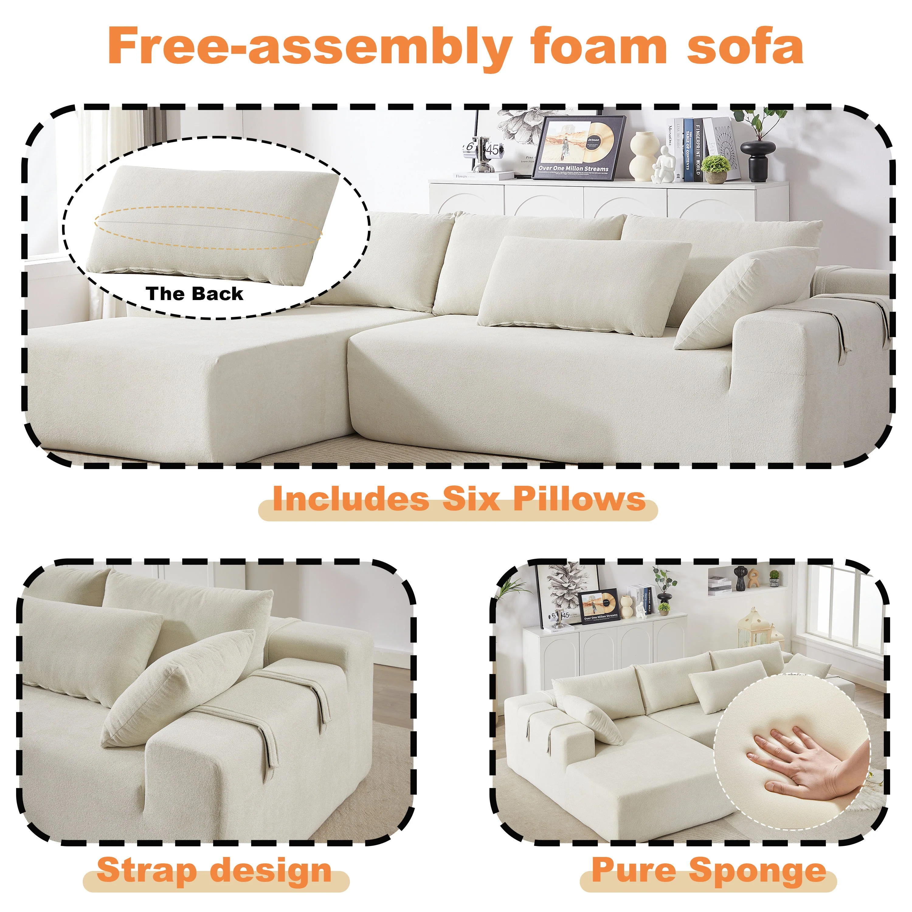 Modern Chenille Upholstered Sectional Sofa Couch Set - Image 23