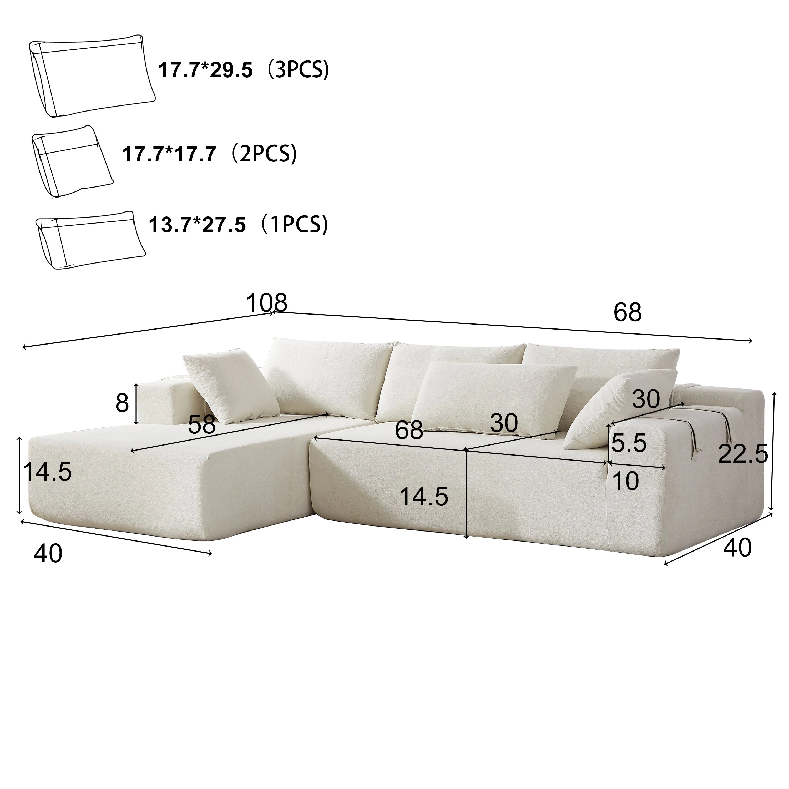 Modern Chenille Upholstered Sectional Sofa Couch Set - Image 4