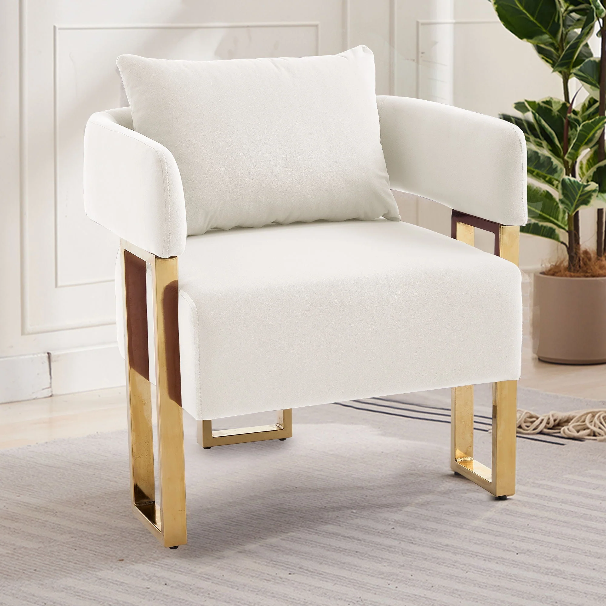 Modern Classic Design Decorative Chair Teddy Fleece Upholstered And Metal Foot - Image 6