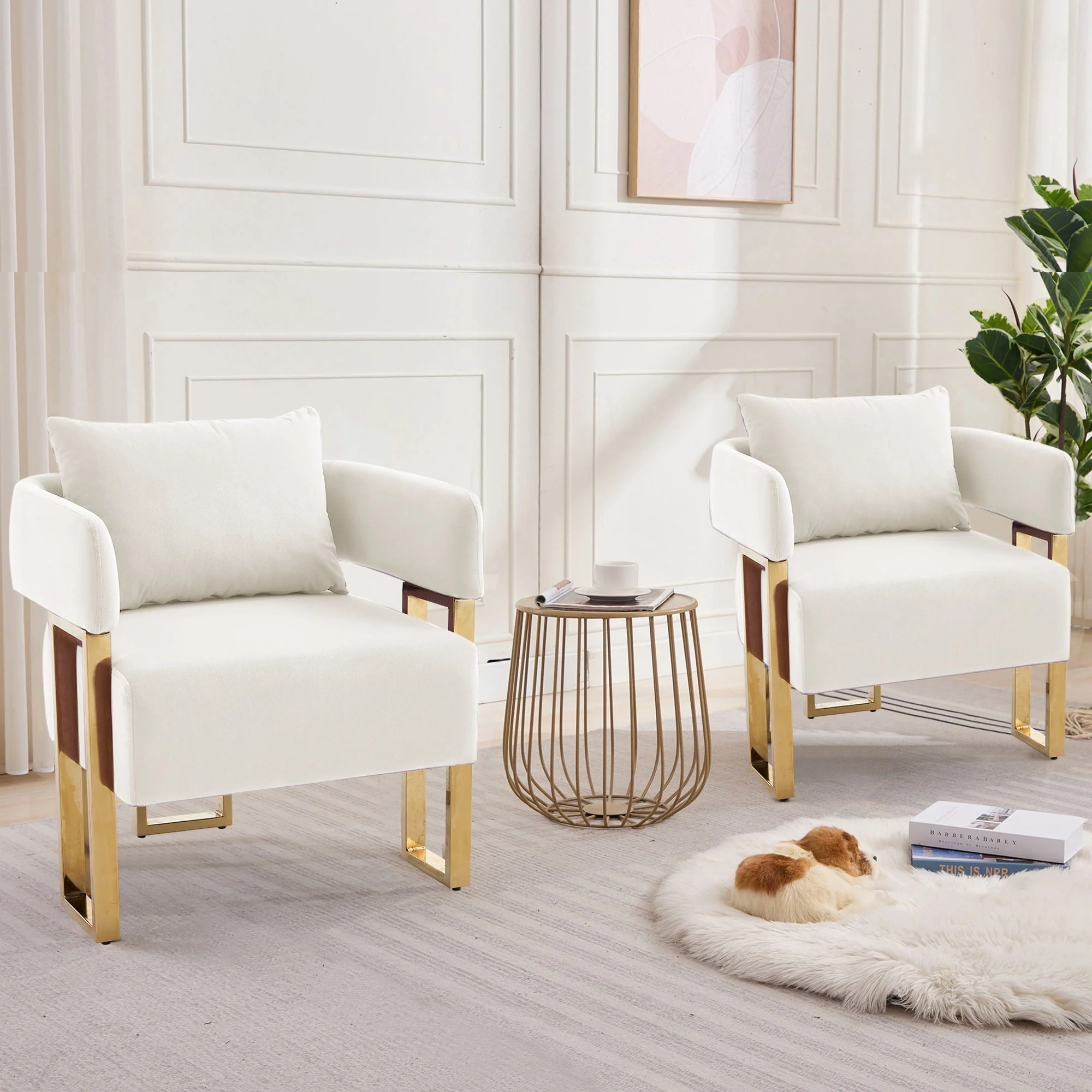 Modern Classic Design Decorative Chair Teddy Fleece Upholstered And Metal Foot - Image 8