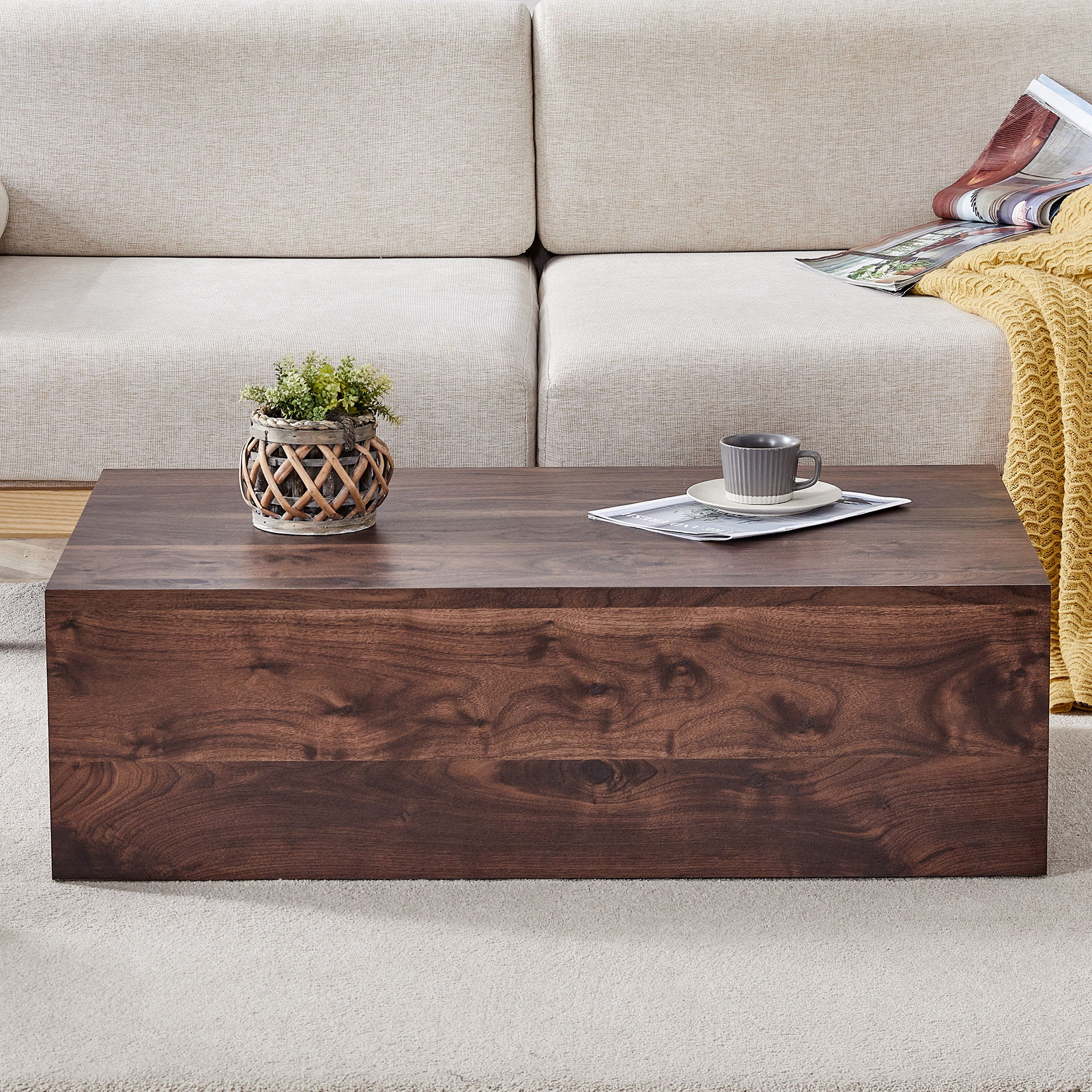 Modern Coffee Table With Light Wood Texture Pattern - Image 4